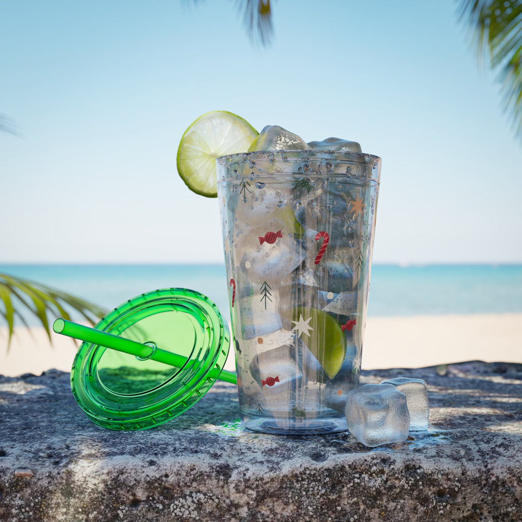 TUMBLER NOËL | Gourde Motif Noël | Gobelet avec paille - 450 ml (16 oz)