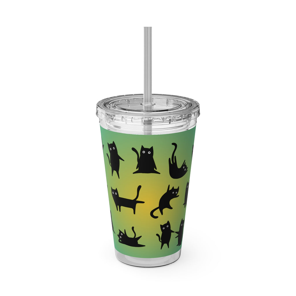 TUMBLER CHATS NOIRS | Gourde Motif Chats Noirs | Gobelet avec paille - 450 ml (16 oz)