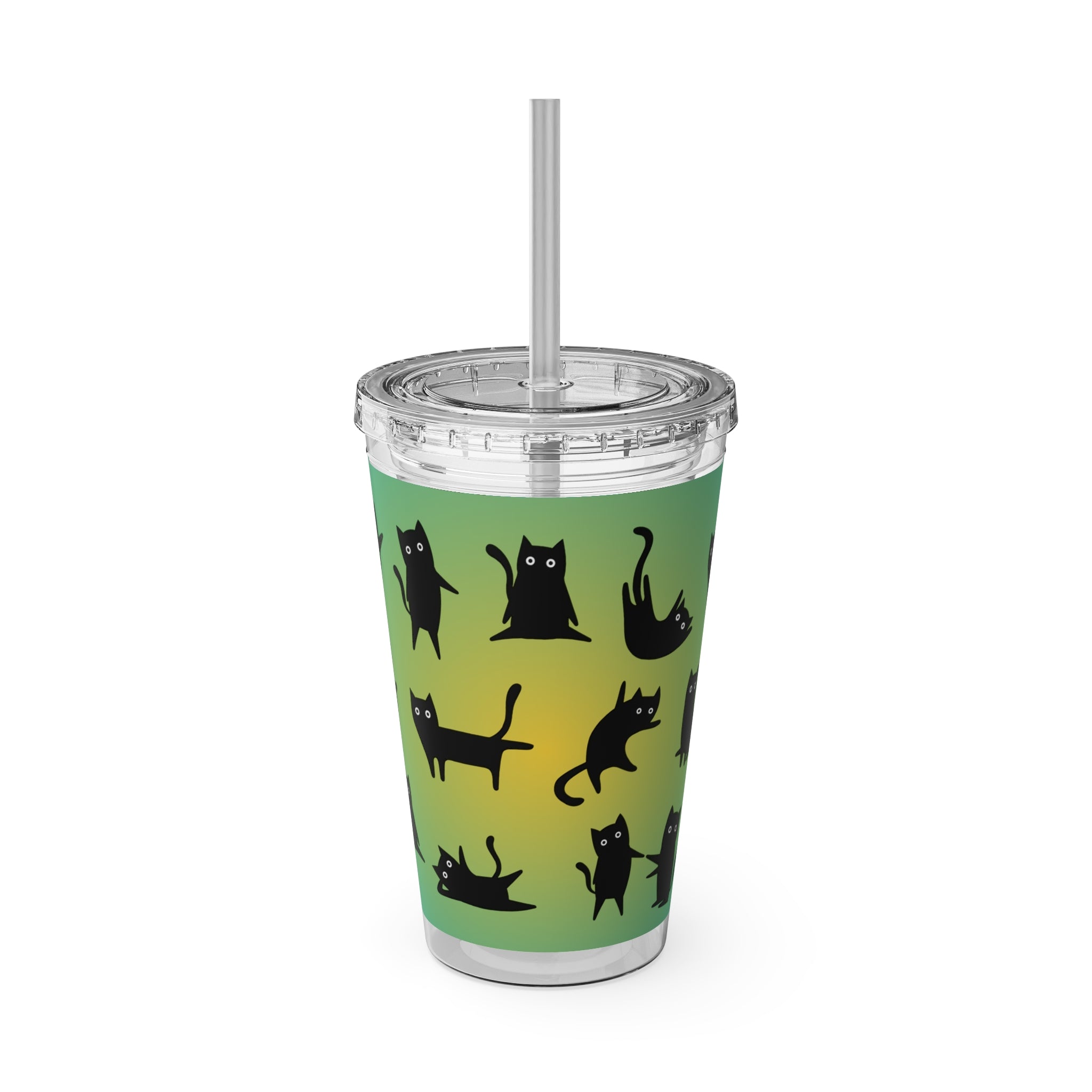 TUMBLER CHATS NOIRS | Gourde Motif Chats Noirs | Gobelet avec paille - 450 ml (16 oz)