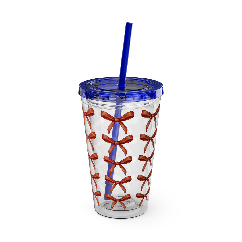 TUMBLER NOEUDS ROUGES | Gourde Motif Noeuds Rouges | Gobelet avec paille - 450 ml (16 oz)