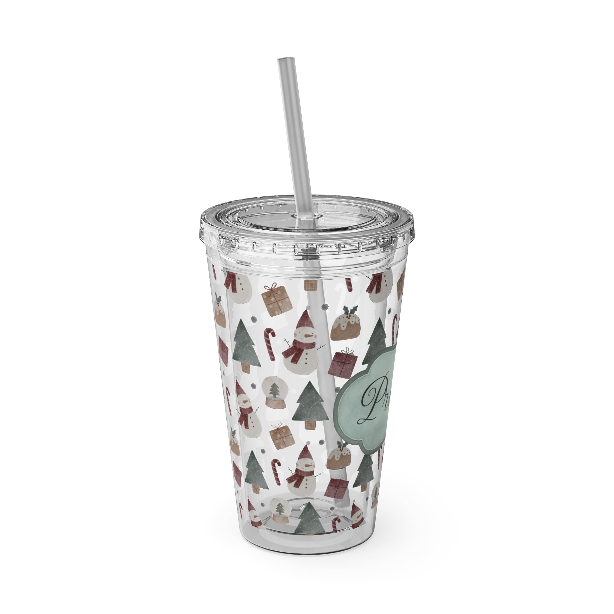TUMBLER PERSONNALISABLE | Gourde Motif Noël avec ton prénom | Gobelet avec paille - 450 ml (16 oz)
