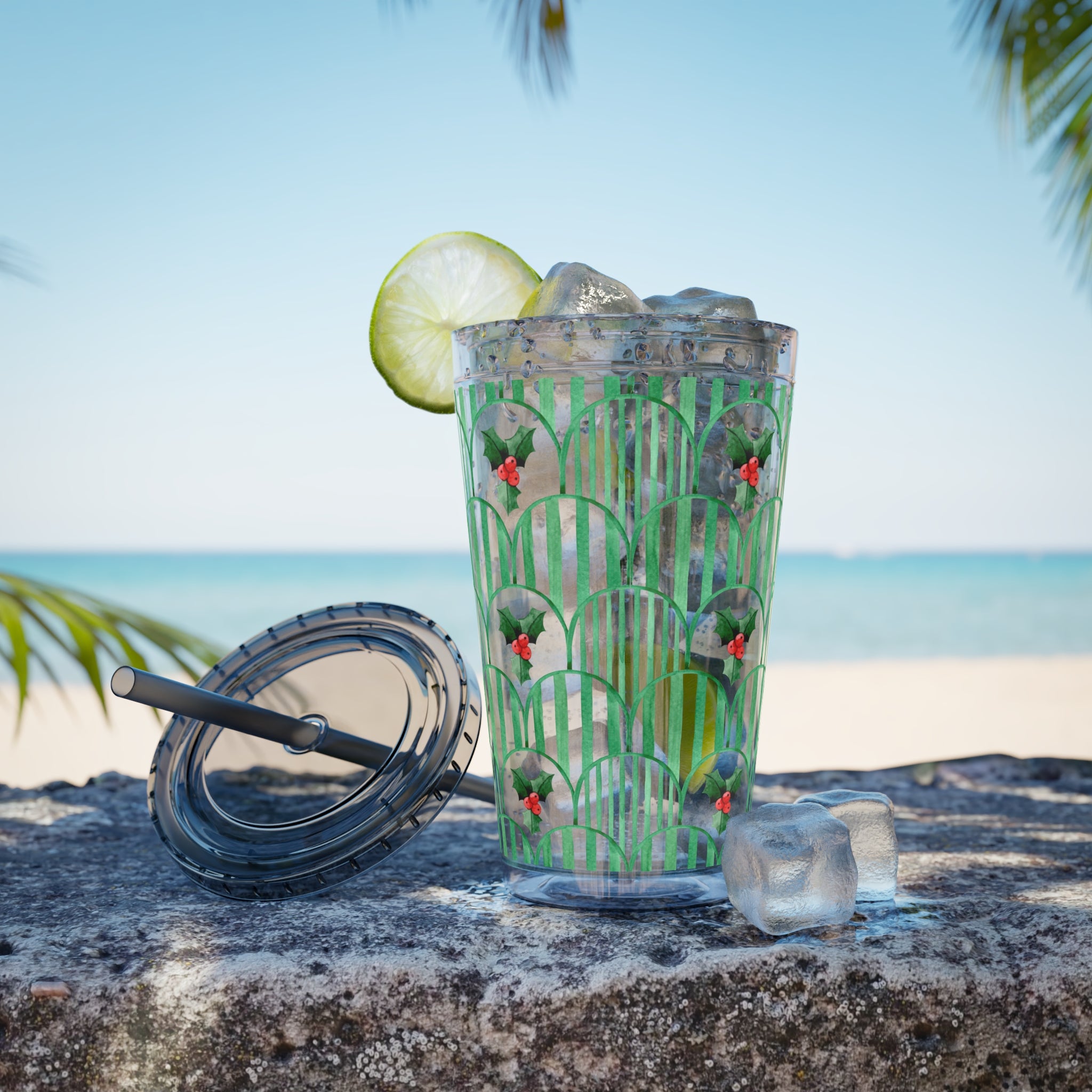 TUMBLER HOUX | Gourde Motif Houx | Gobelet avec paille - 450 ml (16 oz)