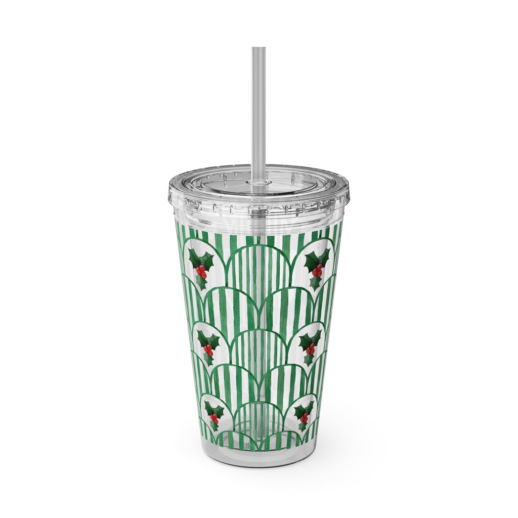 TUMBLER HOUX | Gourde Motif Houx | Gobelet avec paille - 450 ml (16 oz)