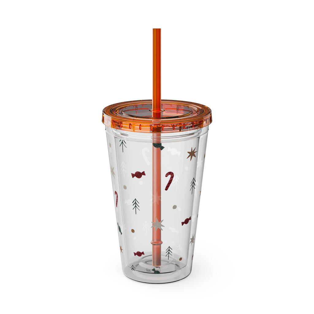 TUMBLER NOËL | Gourde Motif Noël | Gobelet avec paille - 450 ml (16 oz)