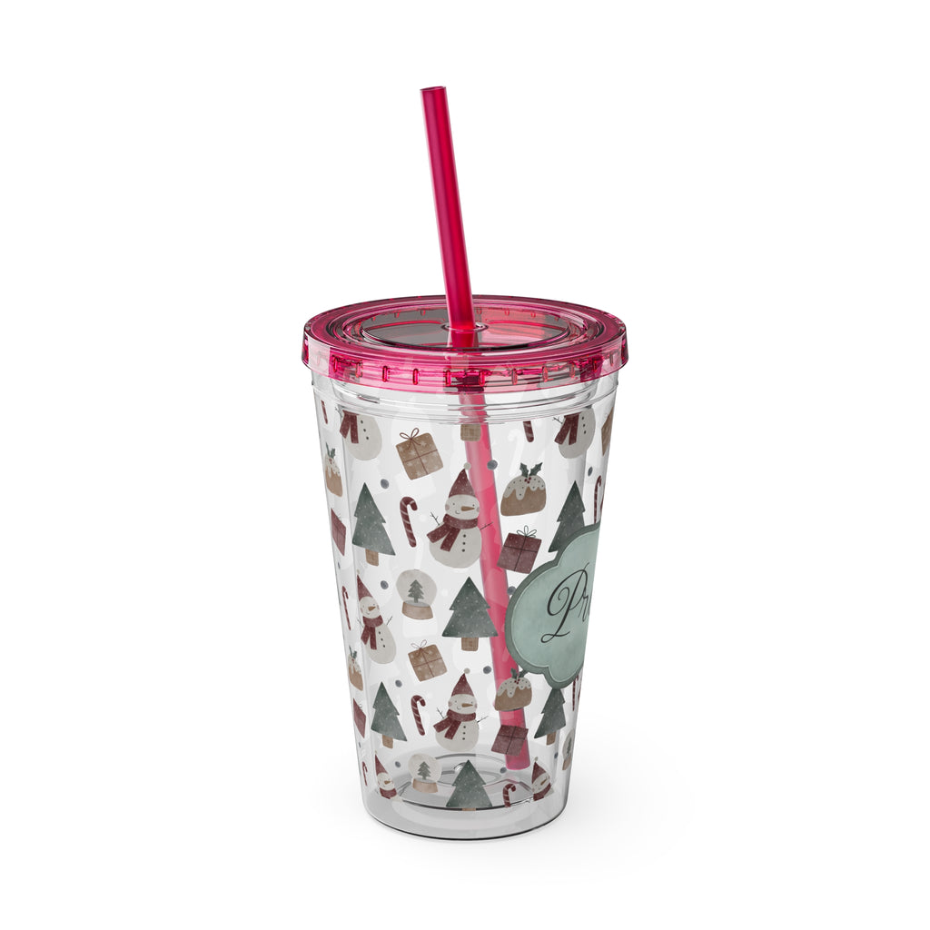 TUMBLER PERSONNALISABLE | Gourde Motif Noël avec ton prénom | Gobelet avec paille - 450 ml (16 oz)