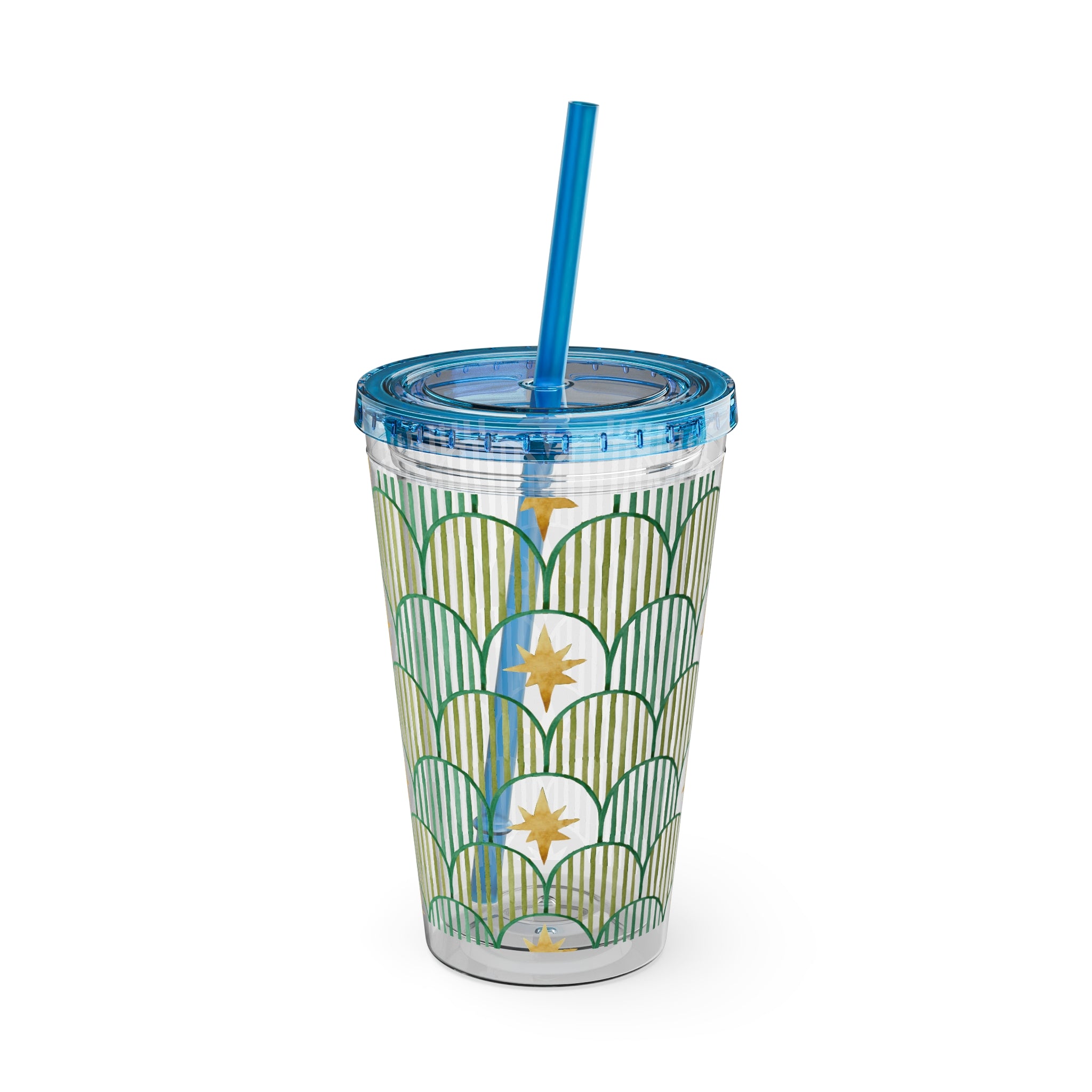 TUMBLER ETOILES | Gourde Géométrique avec étoiles | Gobelet avec paille - 450 ml (16 oz)