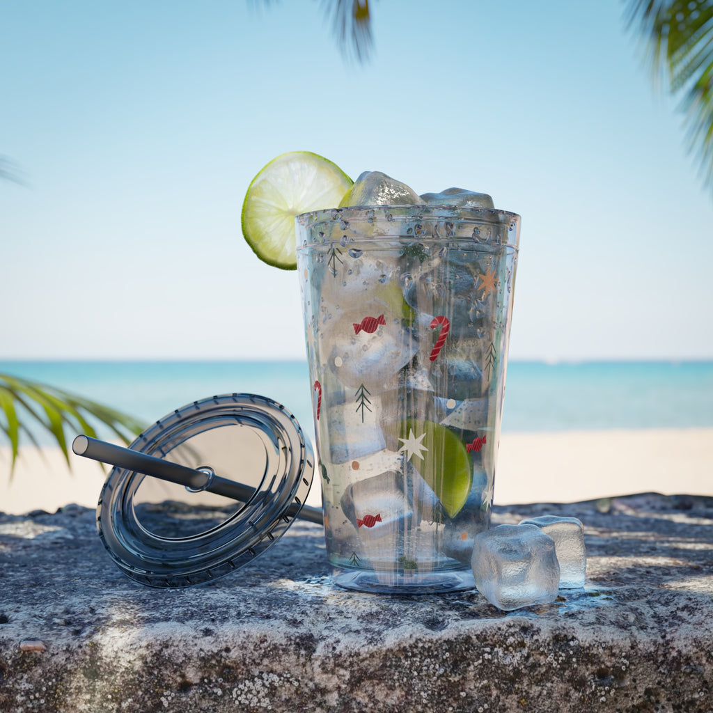 TUMBLER NOËL | Gourde Motif Noël | Gobelet avec paille - 450 ml (16 oz)