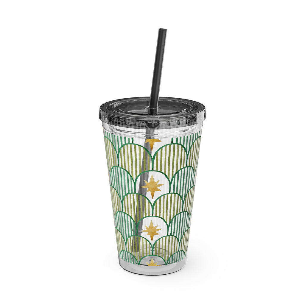 TUMBLER ETOILES | Gourde Géométrique avec étoiles | Gobelet avec paille - 450 ml (16 oz)