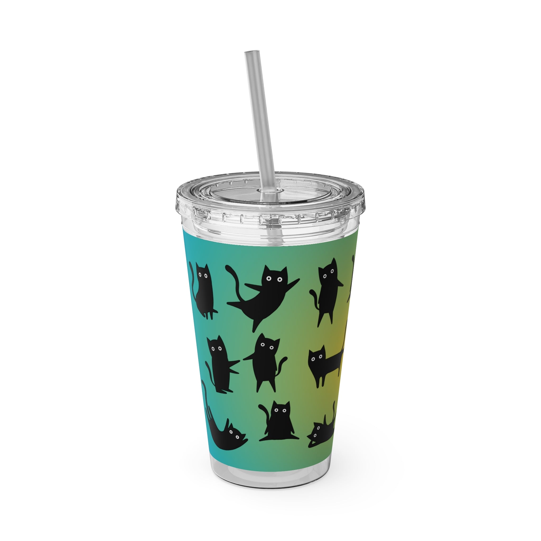 TUMBLER CHATS NOIRS | Gourde Motif Chats Noirs | Gobelet avec paille - 450 ml (16 oz)