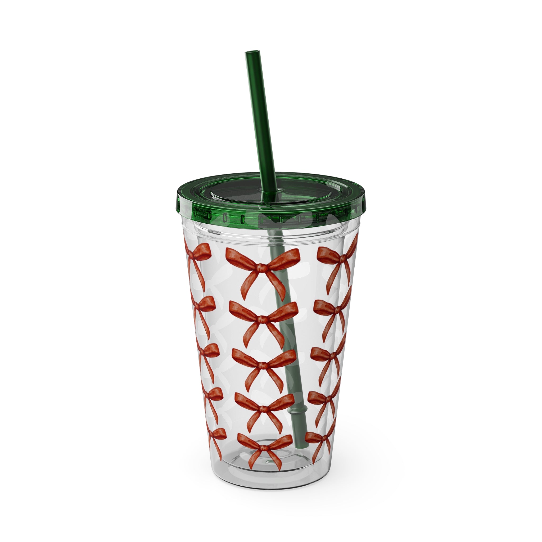 TUMBLER NOEUDS ROUGES | Gourde Motif Noeuds Rouges | Gobelet avec paille - 450 ml (16 oz)