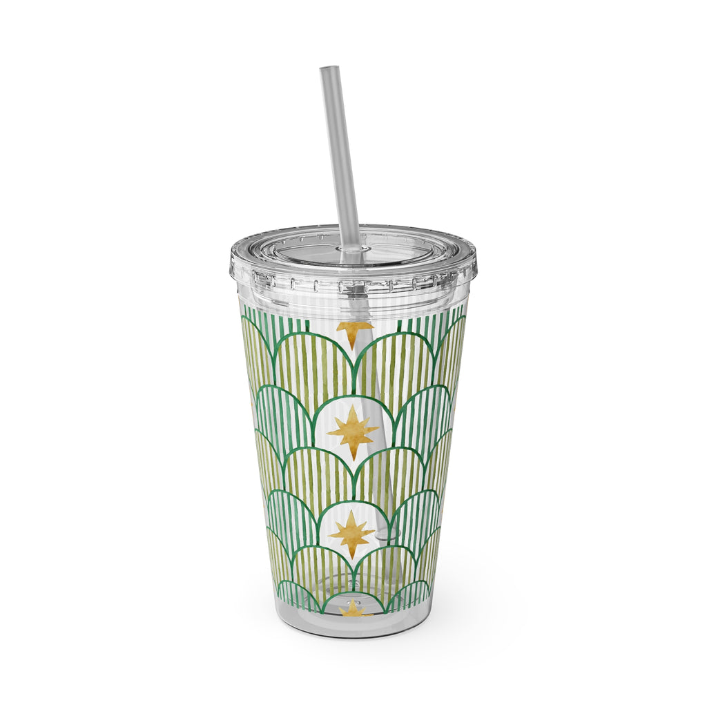 TUMBLER ETOILES | Gourde Géométrique avec étoiles | Gobelet avec paille - 450 ml (16 oz)