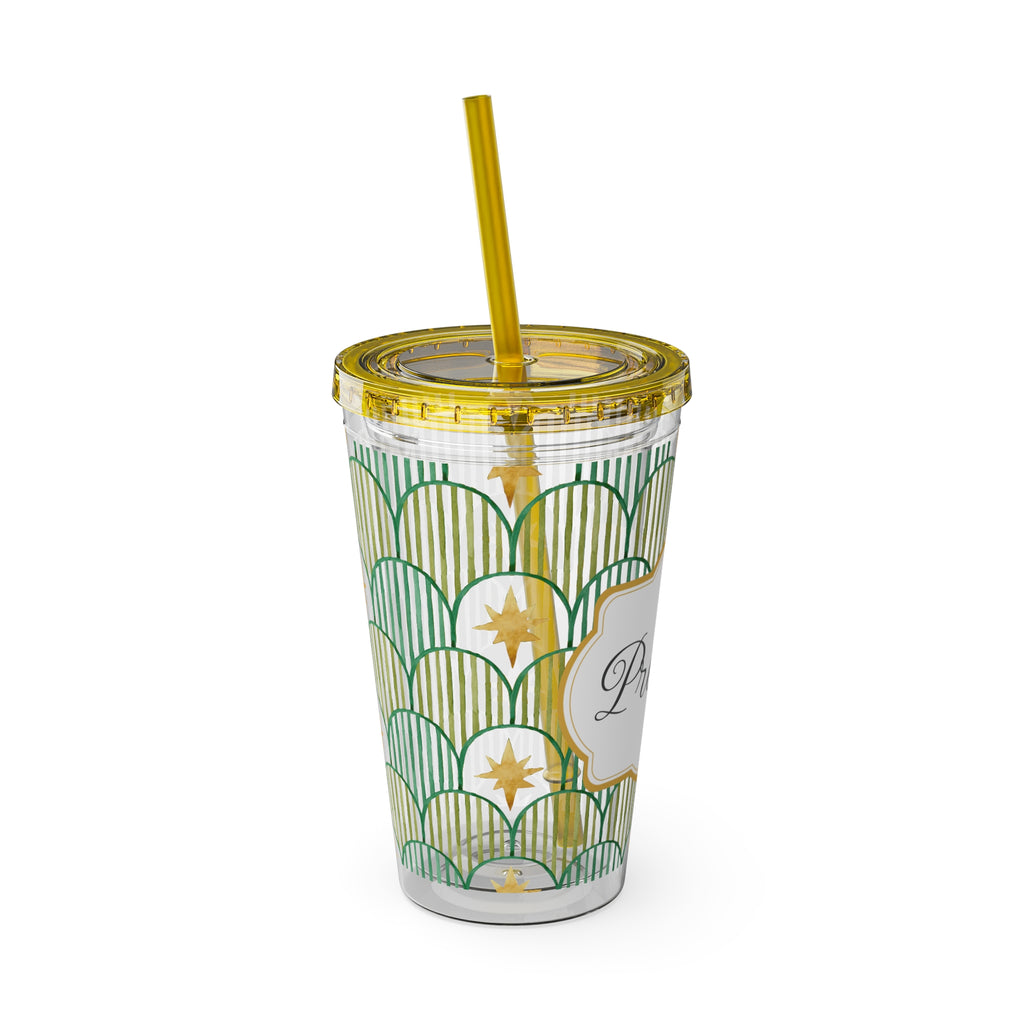 TUMBLER PERSONNALISABLE | Gourde Motif Etoiles avec ton prénom | Gobelet avec paille - 450 ml (16 oz)
