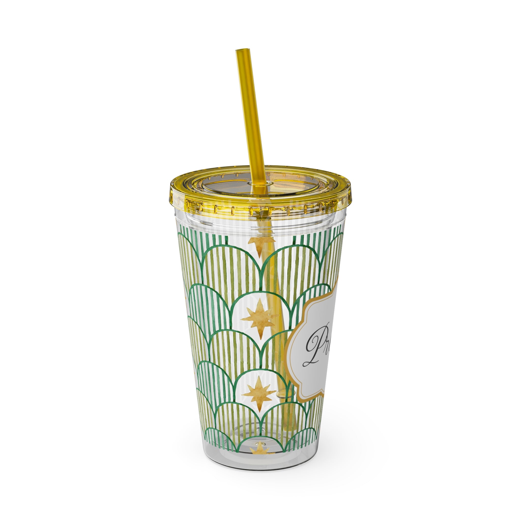 TUMBLER PERSONNALISABLE | Gourde Motif Etoiles avec ton prénom | Gobelet avec paille - 450 ml (16 oz)