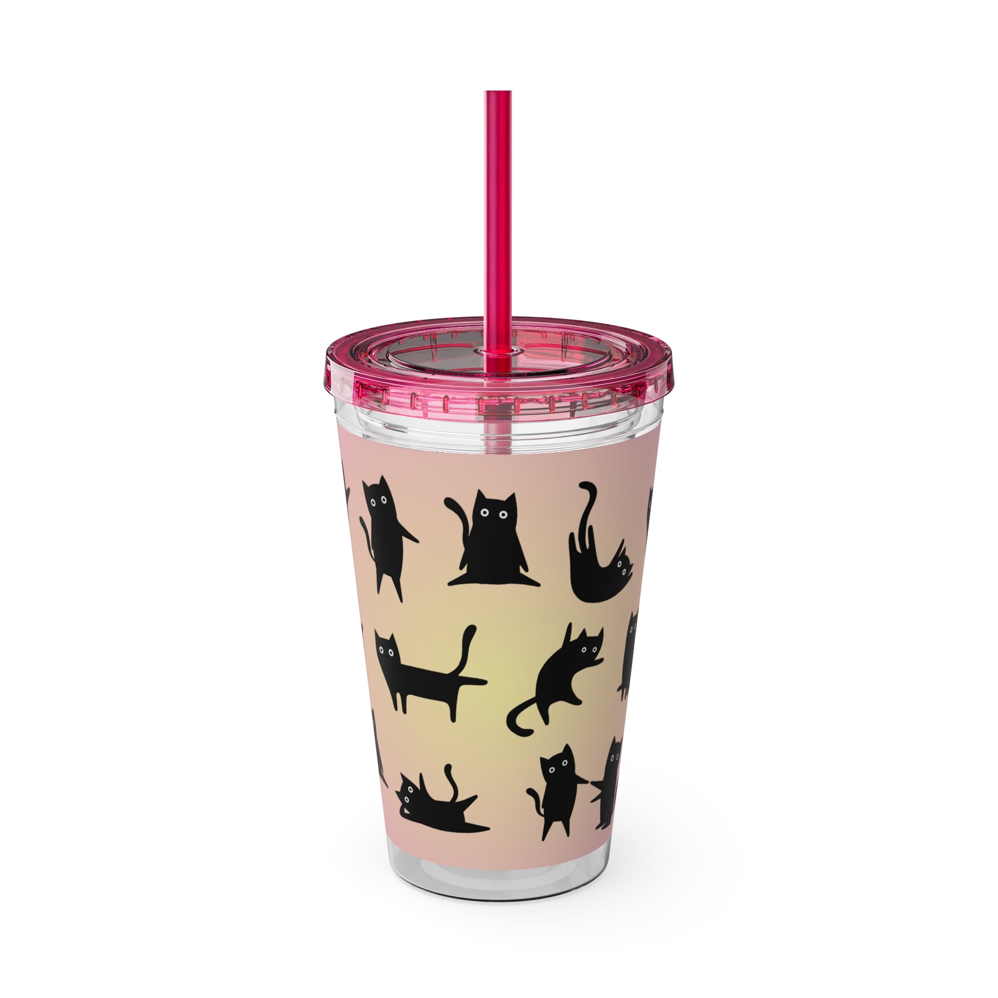 TUMBLER CHATS NOIRS | Gourde Motif Chats Noirs | Gobelet avec paille - 450 ml (16 oz)