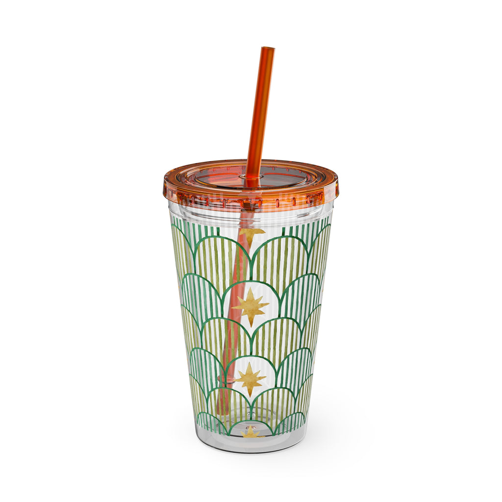 TUMBLER ETOILES | Gourde Géométrique avec étoiles | Gobelet avec paille - 450 ml (16 oz)
