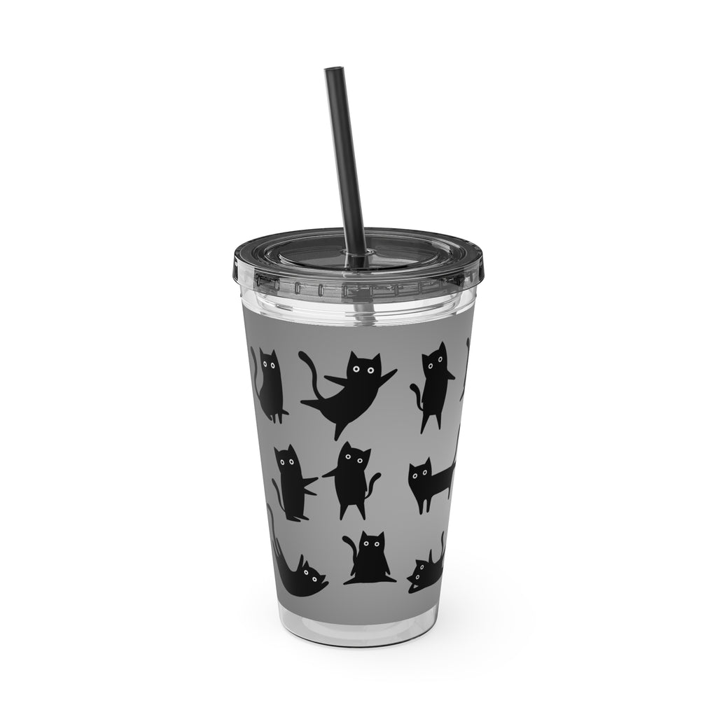 TUMBLER CHATS NOIRS | Gourde Motif Chats Noirs | Gobelet avec paille - 450 ml (16 oz)