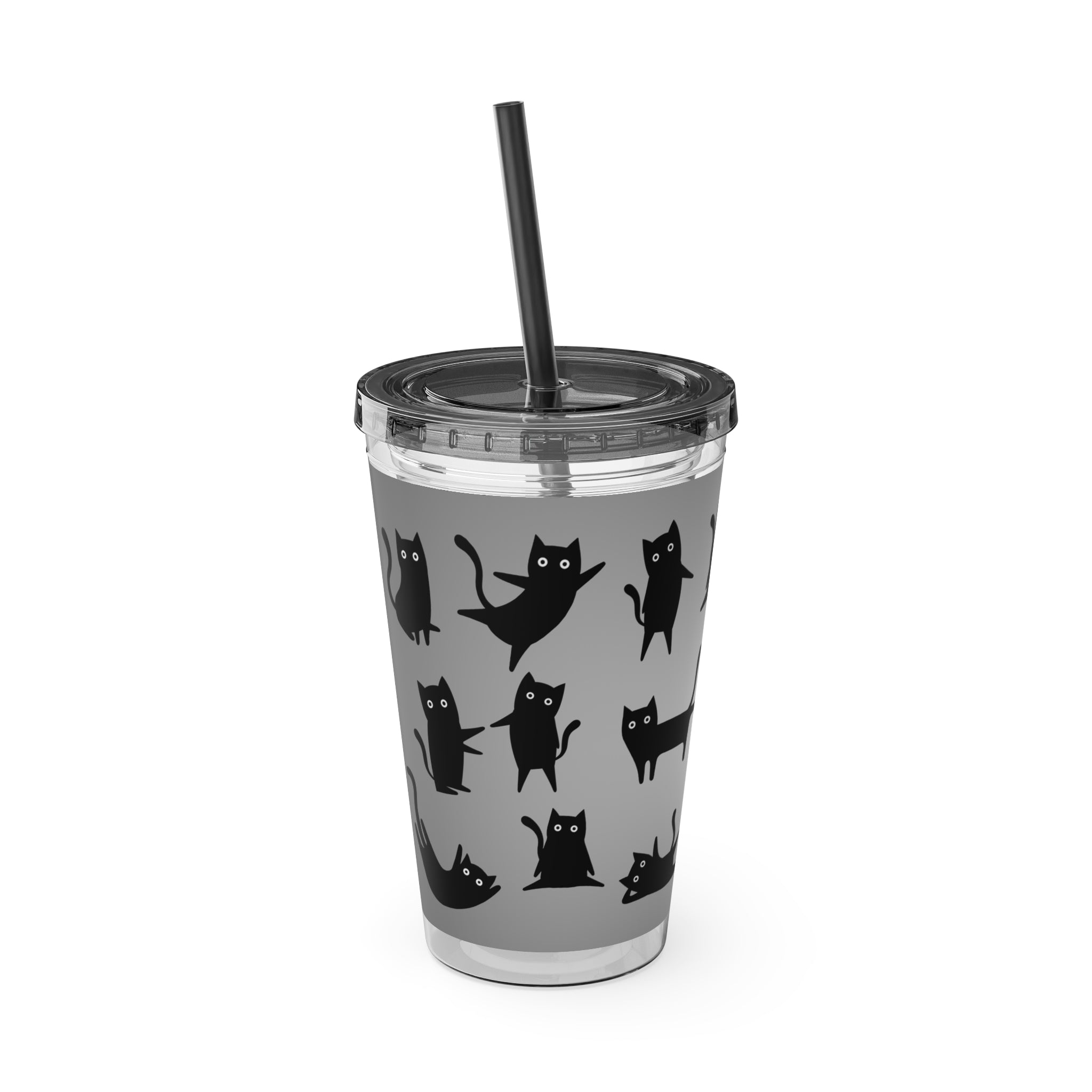 TUMBLER CHATS NOIRS | Gourde Motif Chats Noirs | Gobelet avec paille - 450 ml (16 oz)