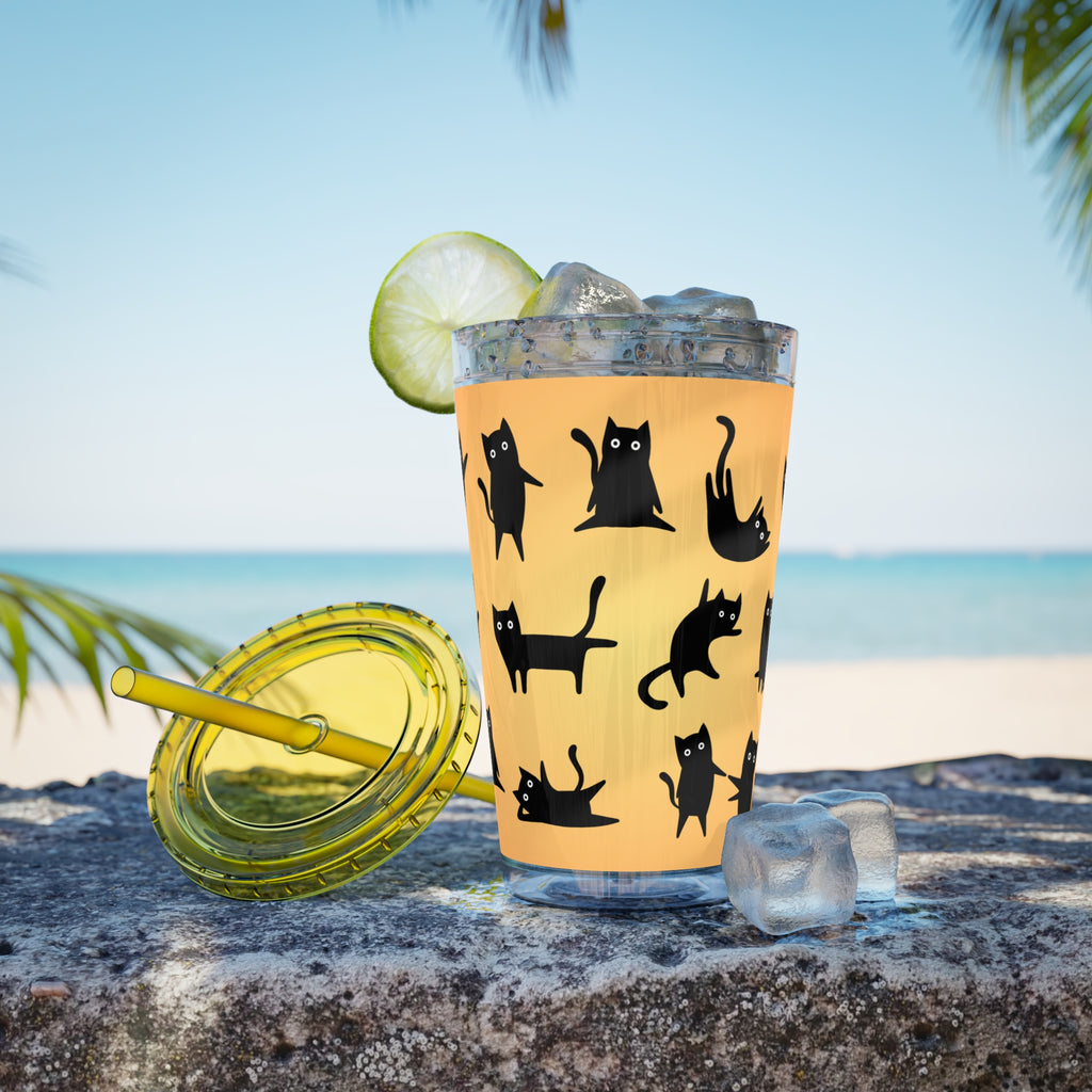 TUMBLER CHATS NOIRS | Gourde Motif Chats Noirs | Gobelet avec paille - 450 ml (16 oz)