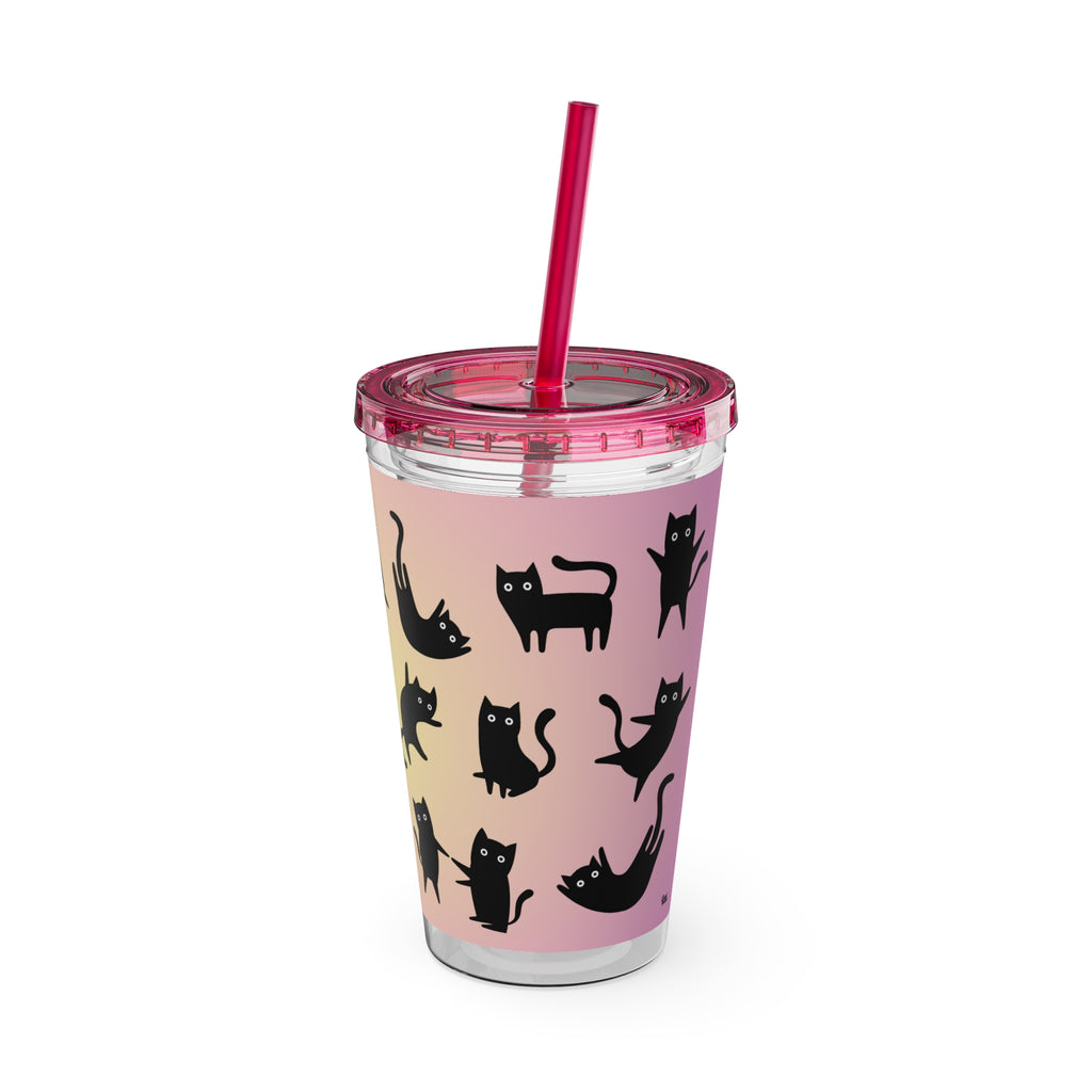 TUMBLER CHATS NOIRS | Gourde Motif Chats Noirs | Gobelet avec paille - 450 ml (16 oz)