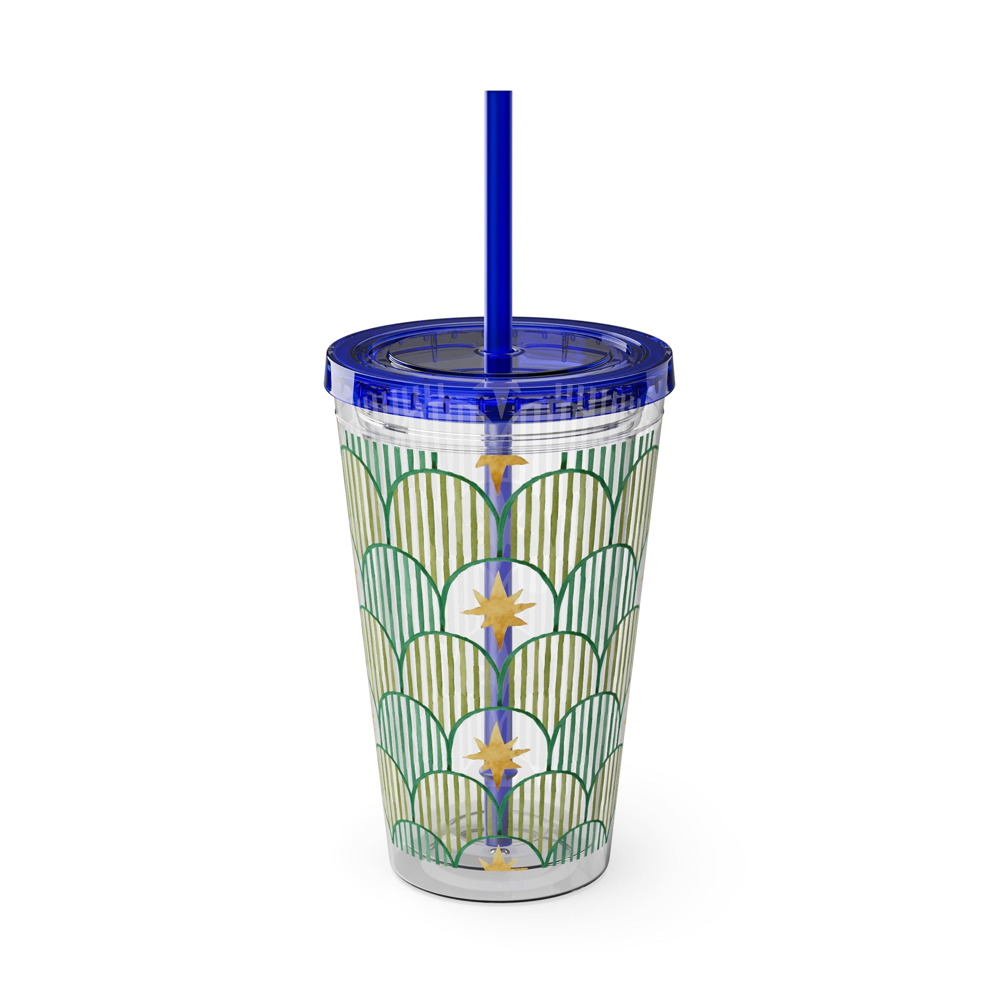 TUMBLER ETOILES | Gourde Géométrique avec étoiles | Gobelet avec paille - 450 ml (16 oz)