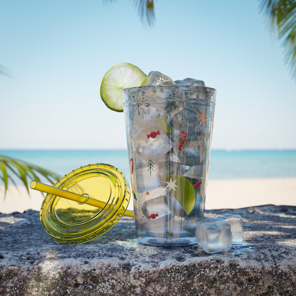 TUMBLER NOËL | Gourde Motif Noël | Gobelet avec paille - 450 ml (16 oz)