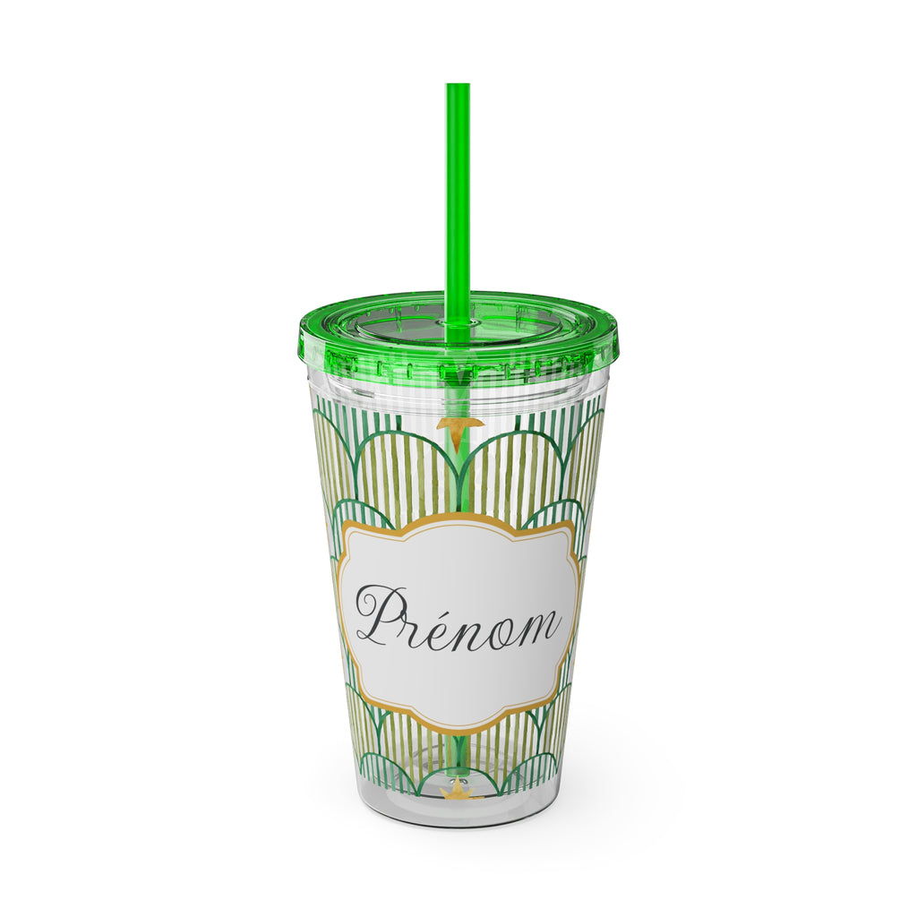 TUMBLER PERSONNALISABLE | Gourde Motif Etoiles avec ton prénom | Gobelet avec paille - 450 ml (16 oz)