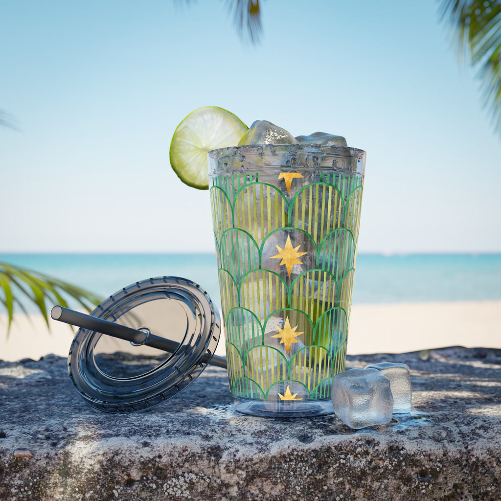 TUMBLER ETOILES | Gourde Géométrique avec étoiles | Gobelet avec paille - 450 ml (16 oz)