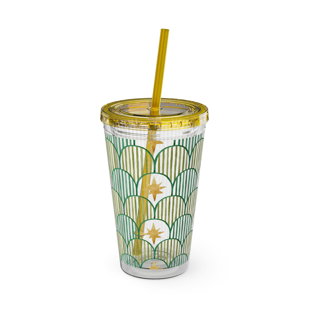 TUMBLER ETOILES | Gourde Géométrique avec étoiles | Gobelet avec paille - 450 ml (16 oz)