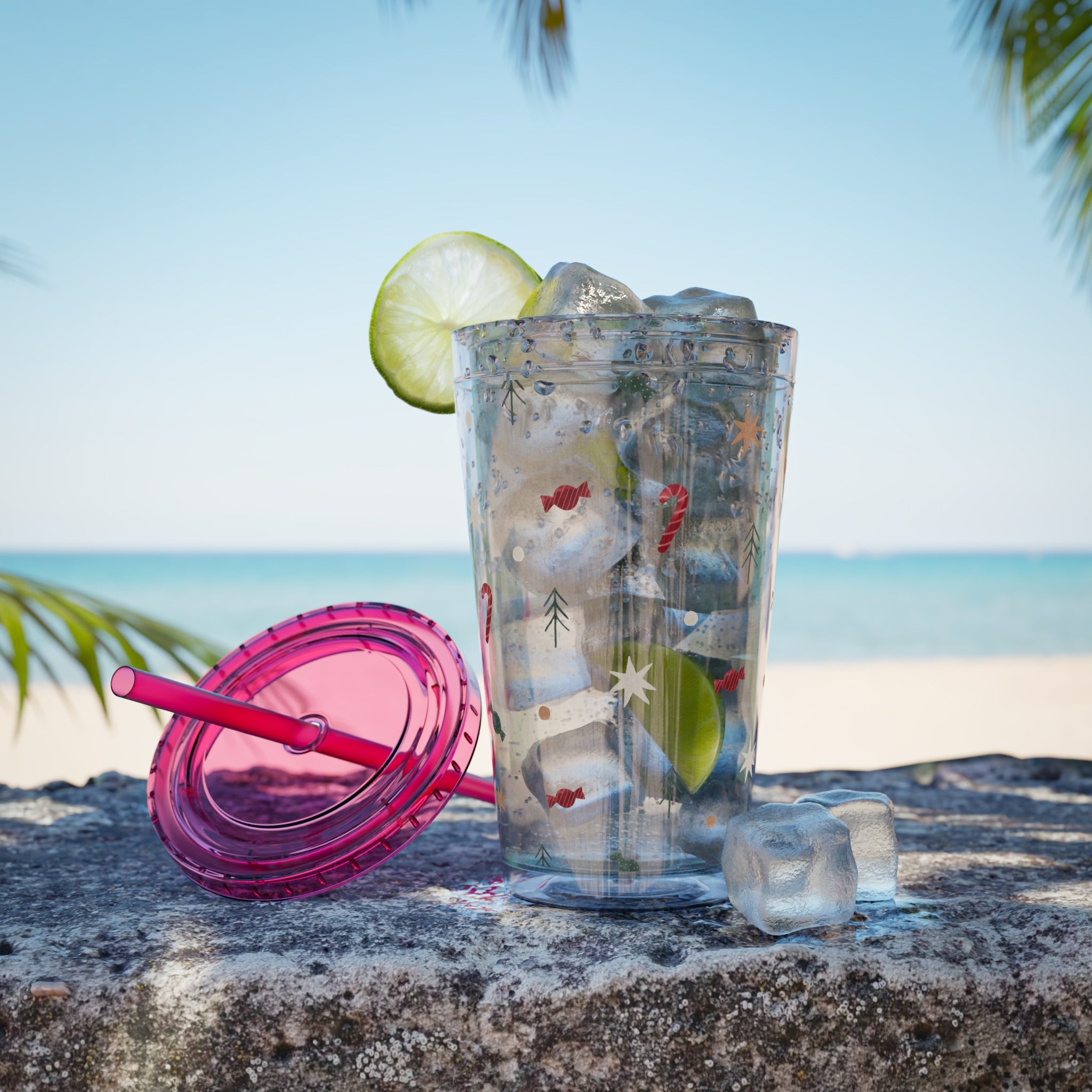 TUMBLER NOËL | Gourde Motif Noël | Gobelet avec paille - 450 ml (16 oz)