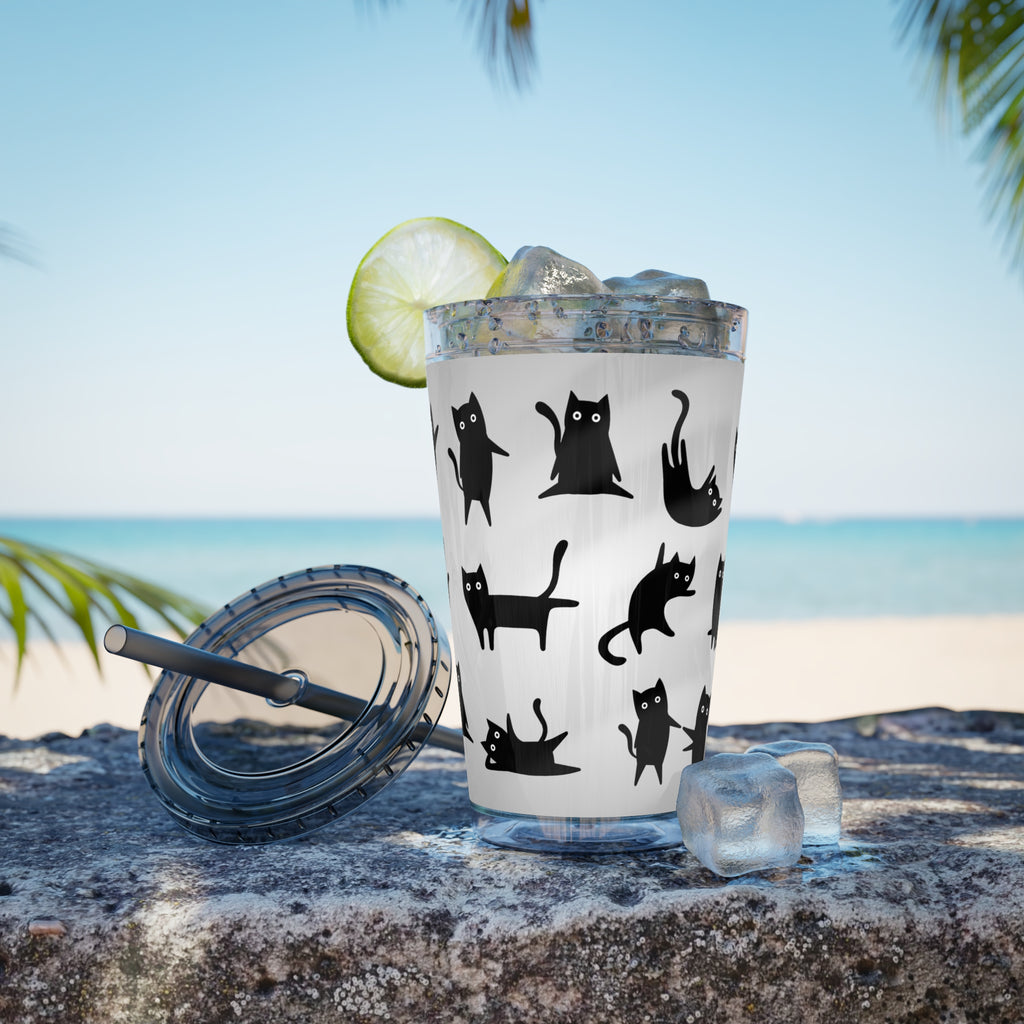 TUMBLER CHATS NOIRS | Gourde Motif Chats Noirs | Gobelet avec paille - 450 ml (16 oz)