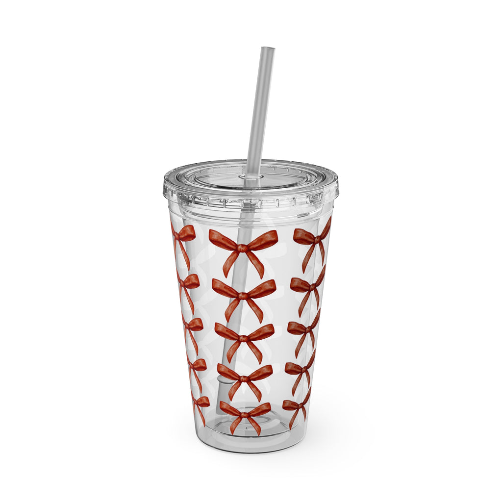 TUMBLER NOEUDS ROUGES | Gourde Motif Noeuds Rouges | Gobelet avec paille - 450 ml (16 oz)