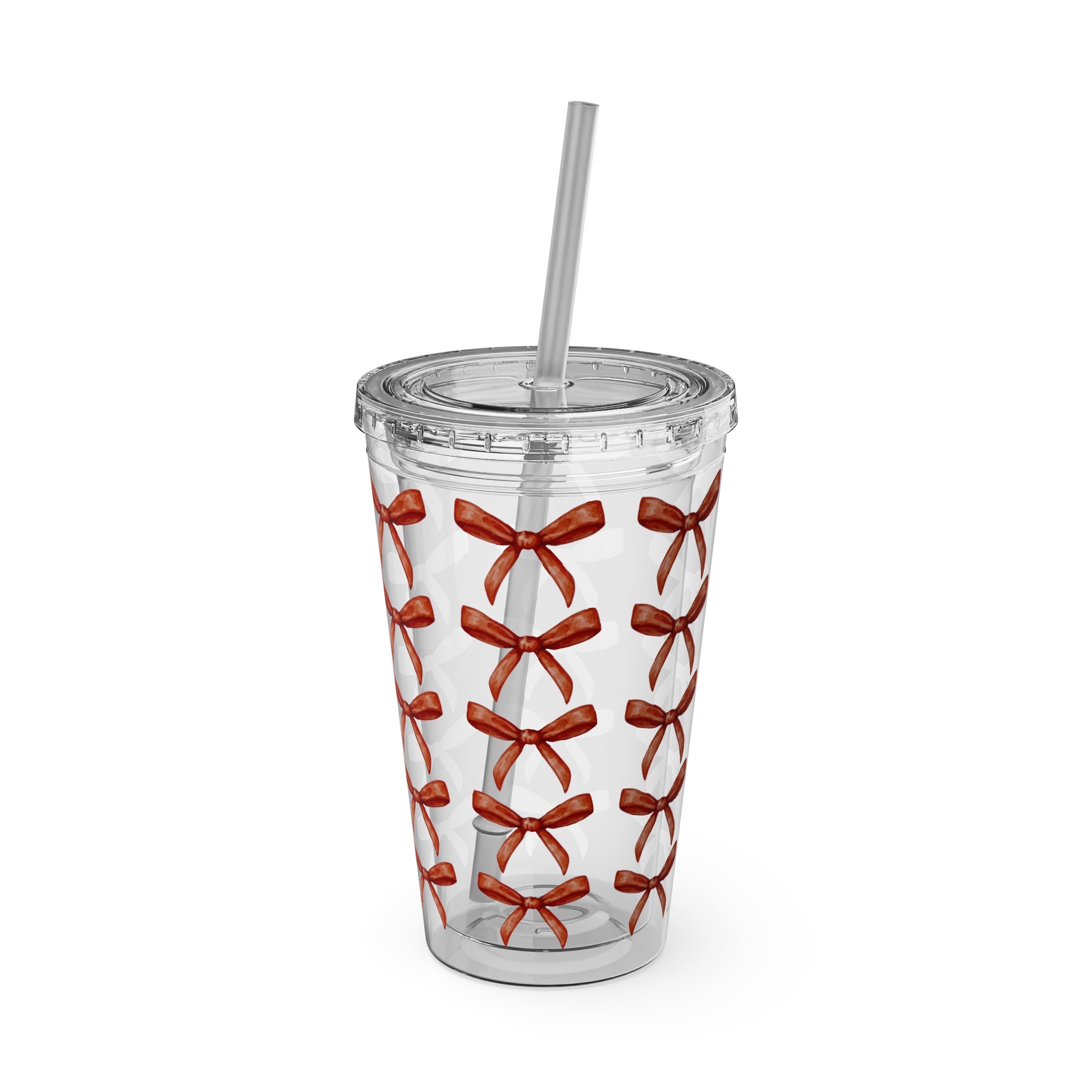 TUMBLER NOEUDS ROUGES | Gourde Motif Noeuds Rouges | Gobelet avec paille - 450 ml (16 oz)