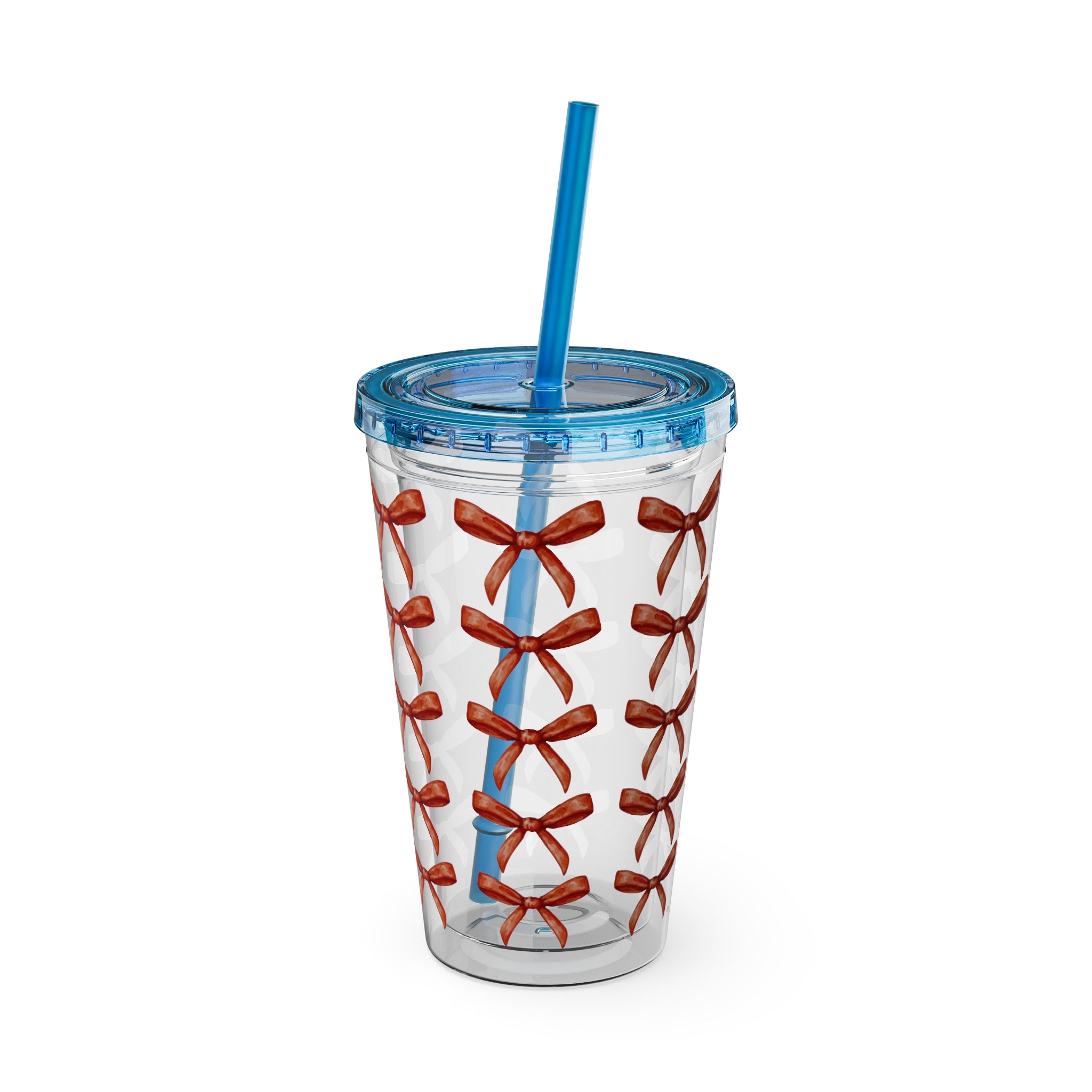 TUMBLER NOEUDS ROUGES | Gourde Motif Noeuds Rouges | Gobelet avec paille - 450 ml (16 oz)