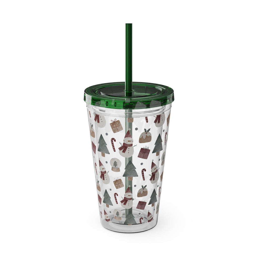 TUMBLER PERSONNALISABLE | Gourde Motif Noël avec ton prénom | Gobelet avec paille - 450 ml (16 oz)
