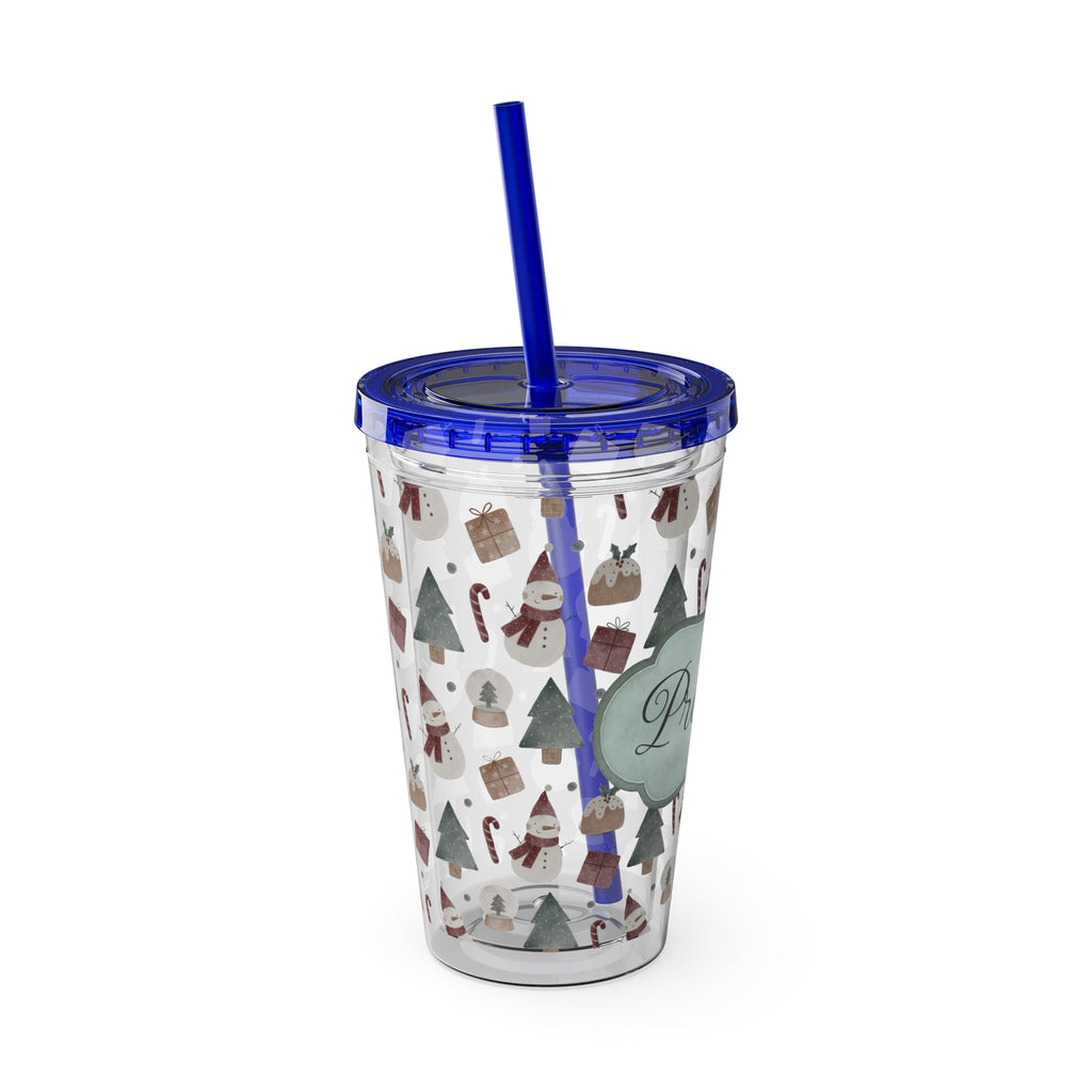 TUMBLER PERSONNALISABLE | Gourde Motif Noël avec ton prénom | Gobelet avec paille - 450 ml (16 oz)