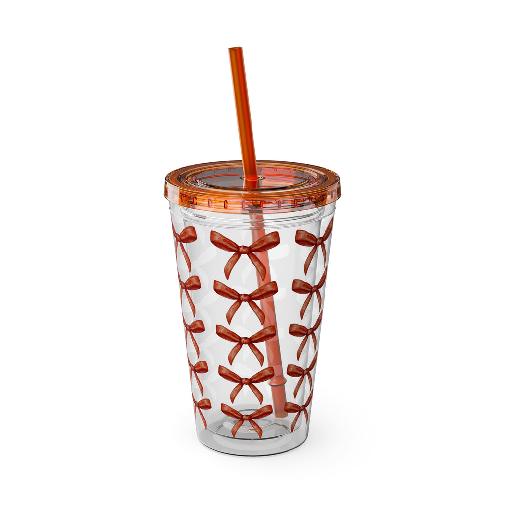 TUMBLER NOEUDS ROUGES | Gourde Motif Noeuds Rouges | Gobelet avec paille - 450 ml (16 oz)