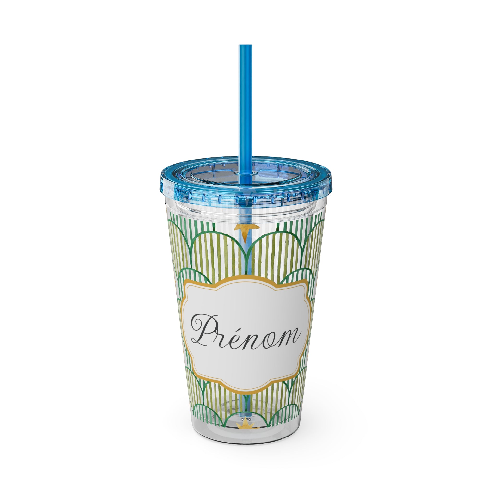 TUMBLER PERSONNALISABLE | Gourde Motif Etoiles avec ton prénom | Gobelet avec paille - 450 ml (16 oz)