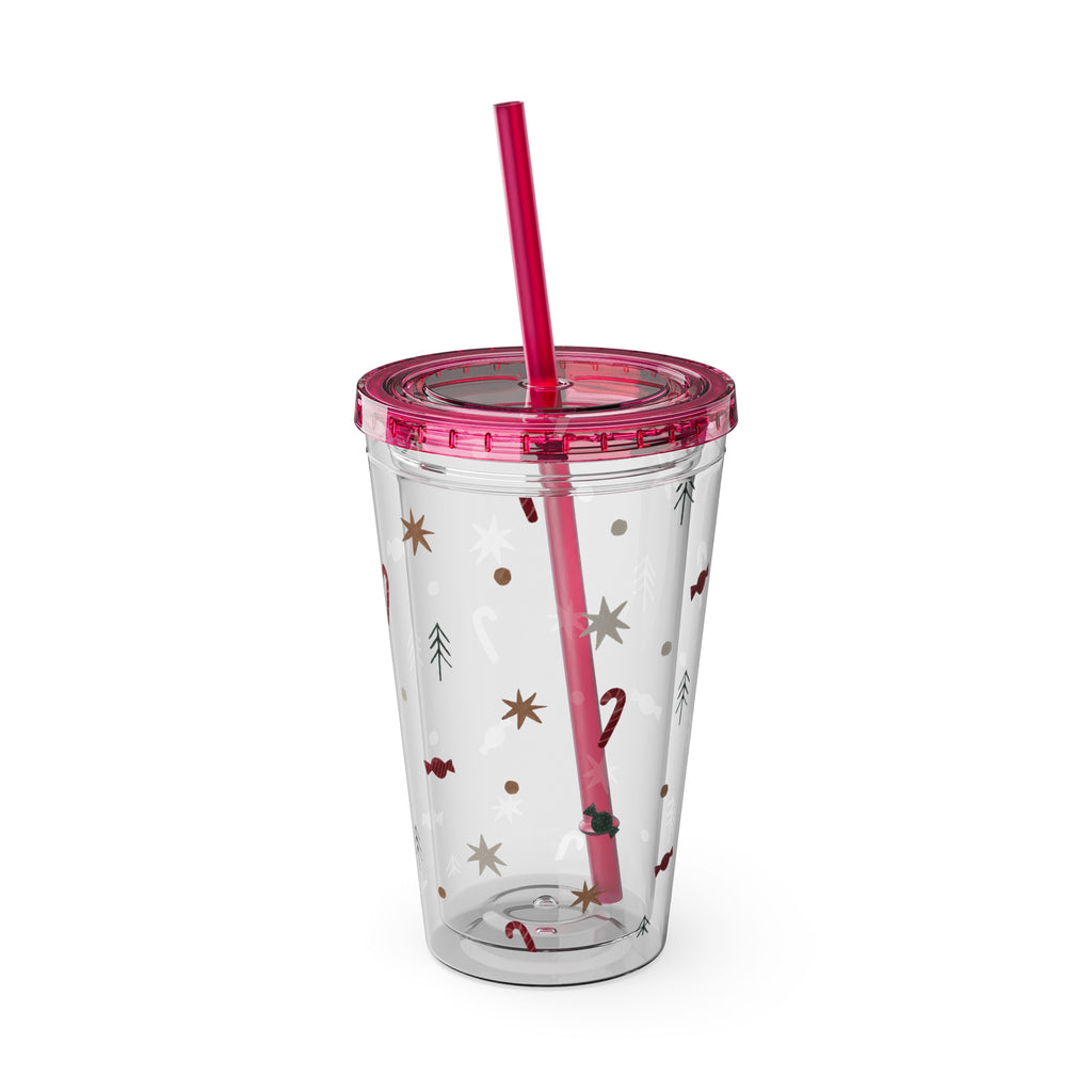 TUMBLER NOËL | Gourde Motif Noël | Gobelet avec paille - 450 ml (16 oz)