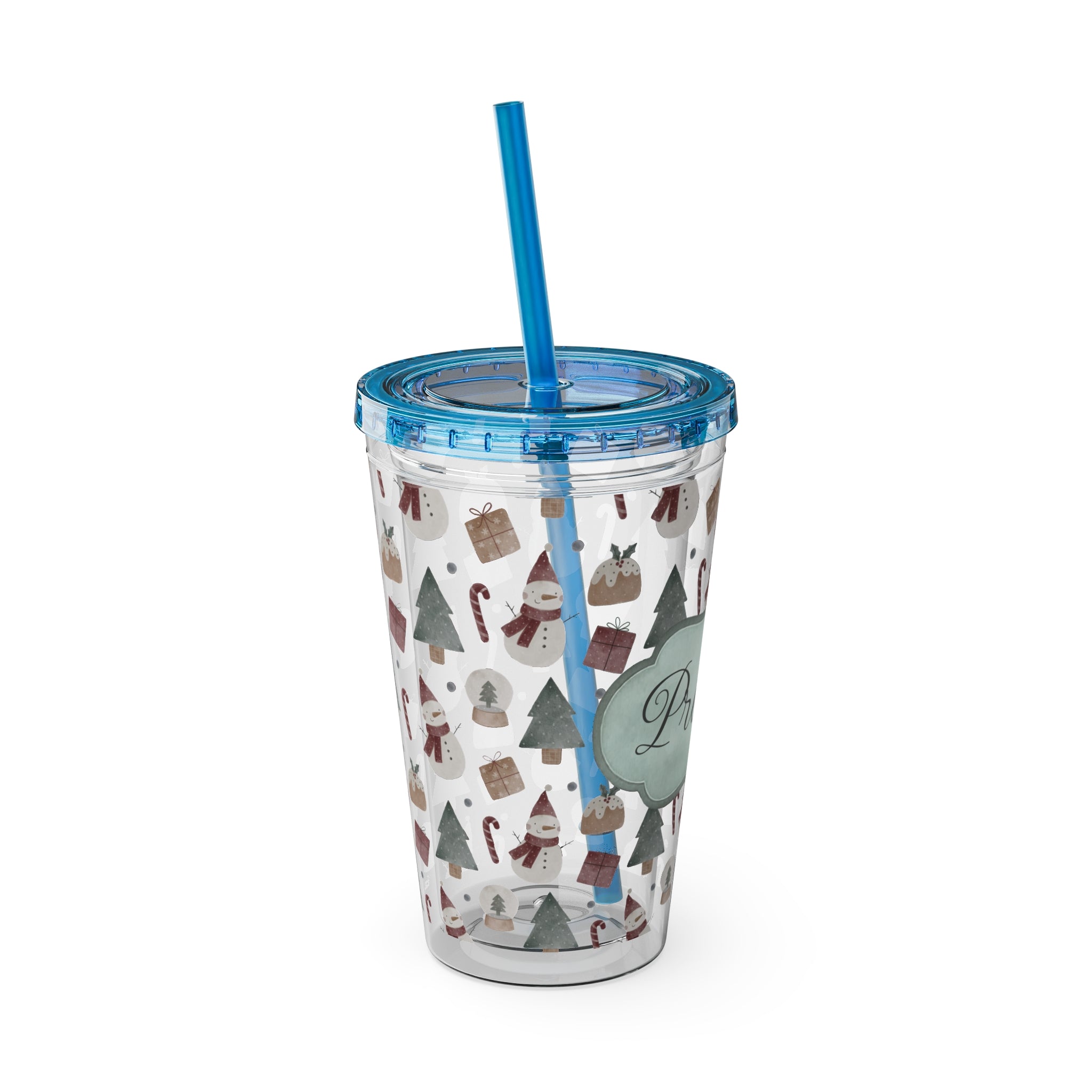 TUMBLER PERSONNALISABLE | Gourde Motif Noël avec ton prénom | Gobelet avec paille - 450 ml (16 oz)