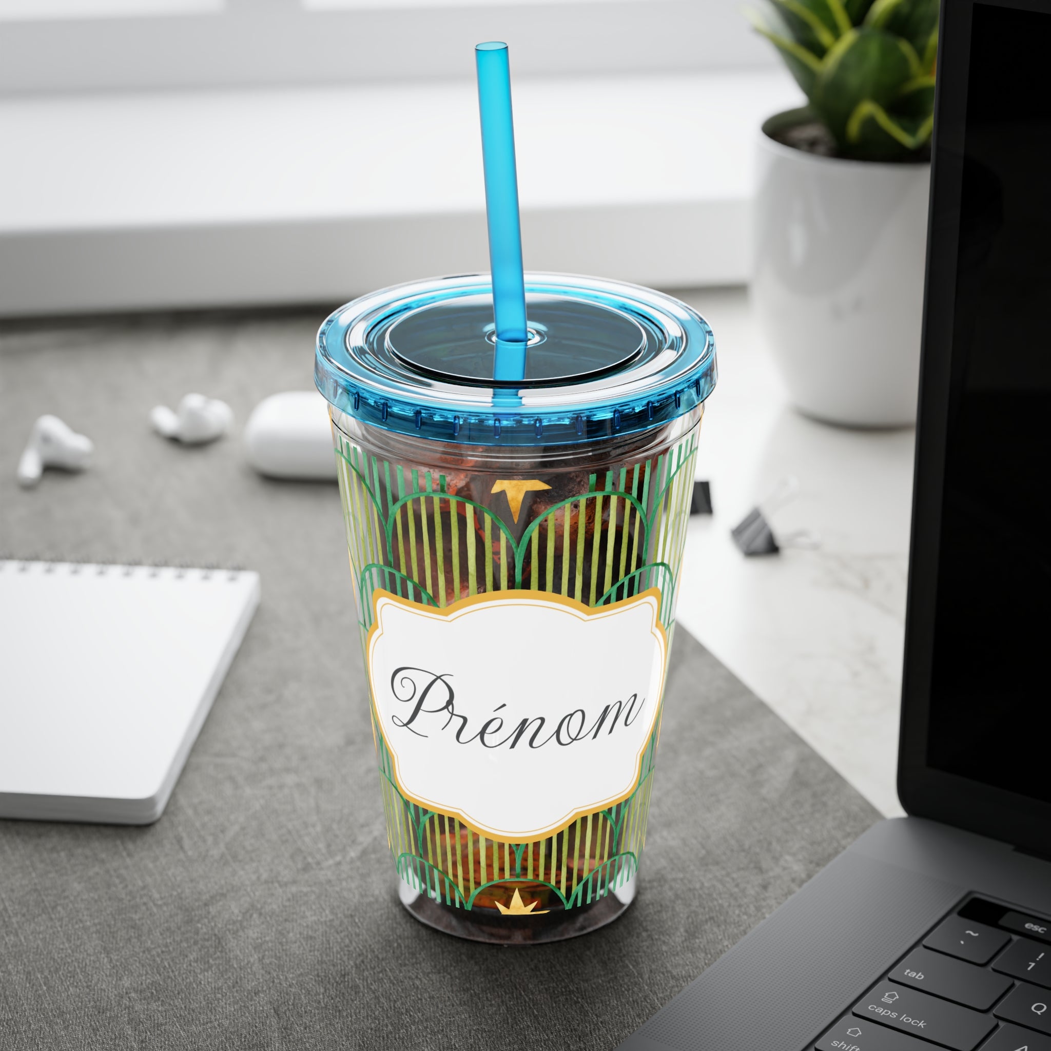 TUMBLER PERSONNALISABLE | Gourde Motif Etoiles avec ton prénom | Gobelet avec paille - 450 ml (16 oz)