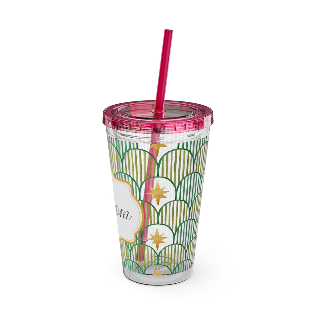 TUMBLER PERSONNALISABLE | Gourde Motif Etoiles avec ton prénom | Gobelet avec paille - 450 ml (16 oz)