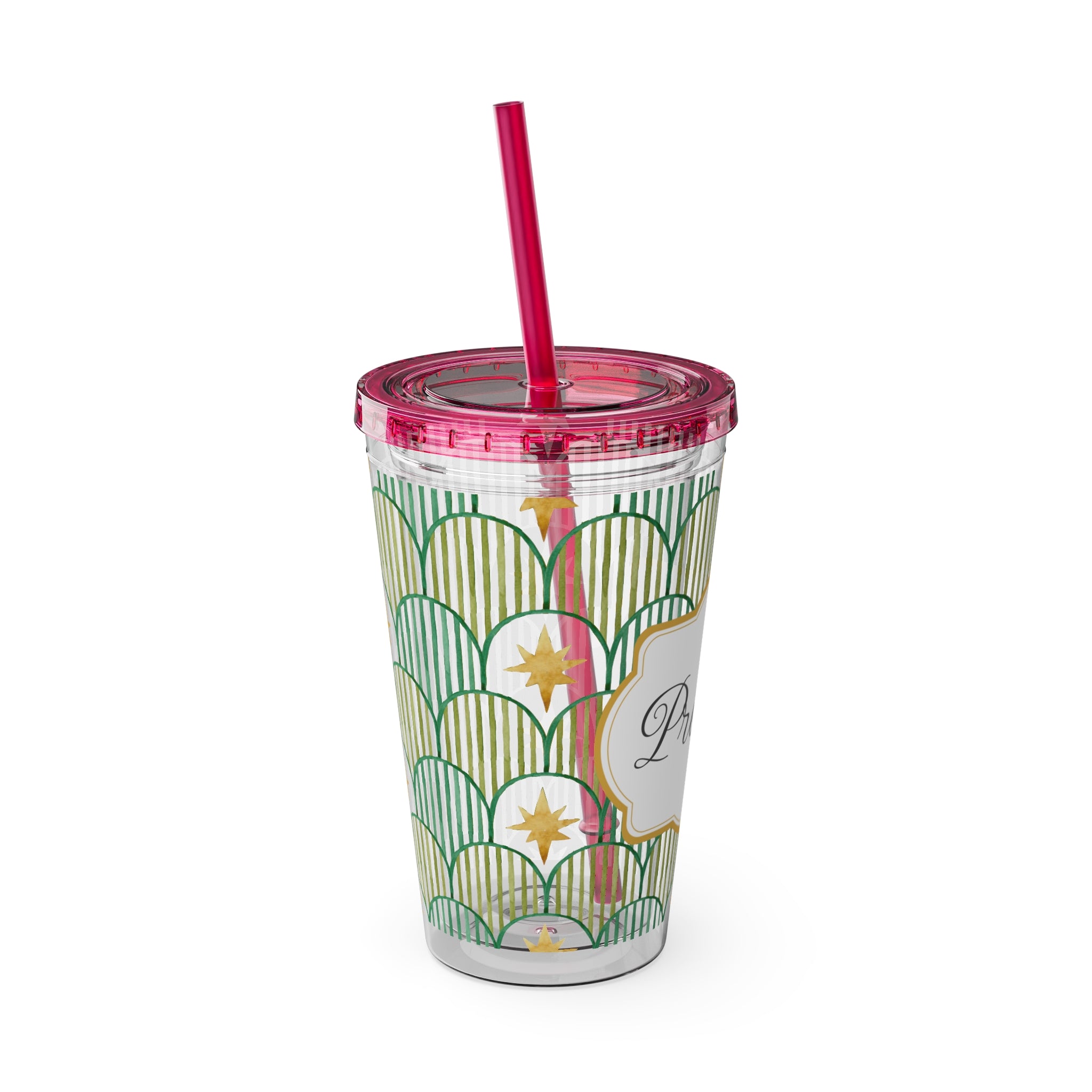 TUMBLER PERSONNALISABLE | Gourde Motif Etoiles avec ton prénom | Gobelet avec paille - 450 ml (16 oz)