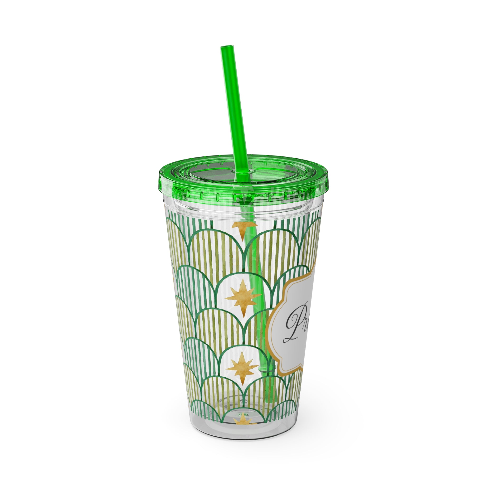 TUMBLER PERSONNALISABLE | Gourde Motif Etoiles avec ton prénom | Gobelet avec paille - 450 ml (16 oz)
