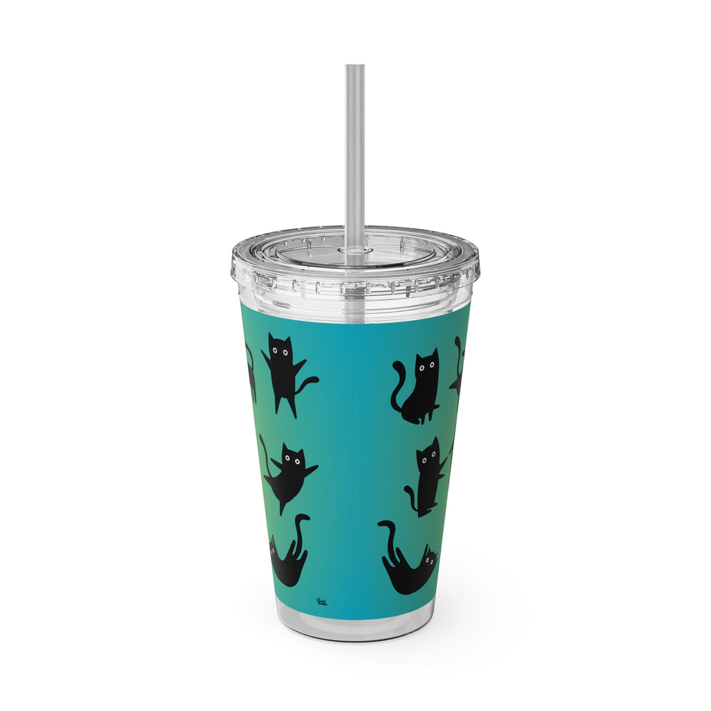 TUMBLER CHATS NOIRS | Gourde Motif Chats Noirs | Gobelet avec paille - 450 ml (16 oz)