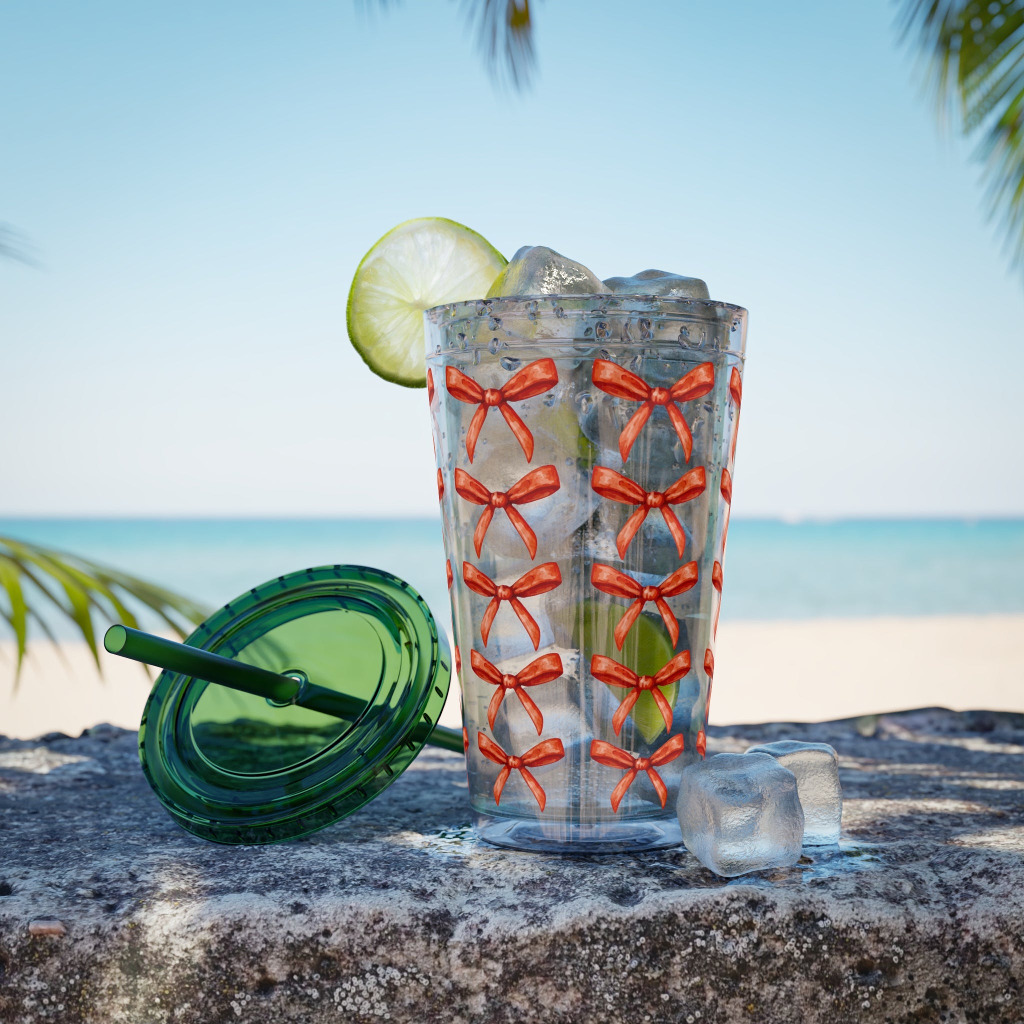 TUMBLER NOEUDS ROUGES | Gourde Motif Noeuds Rouges | Gobelet avec paille - 450 ml (16 oz)
