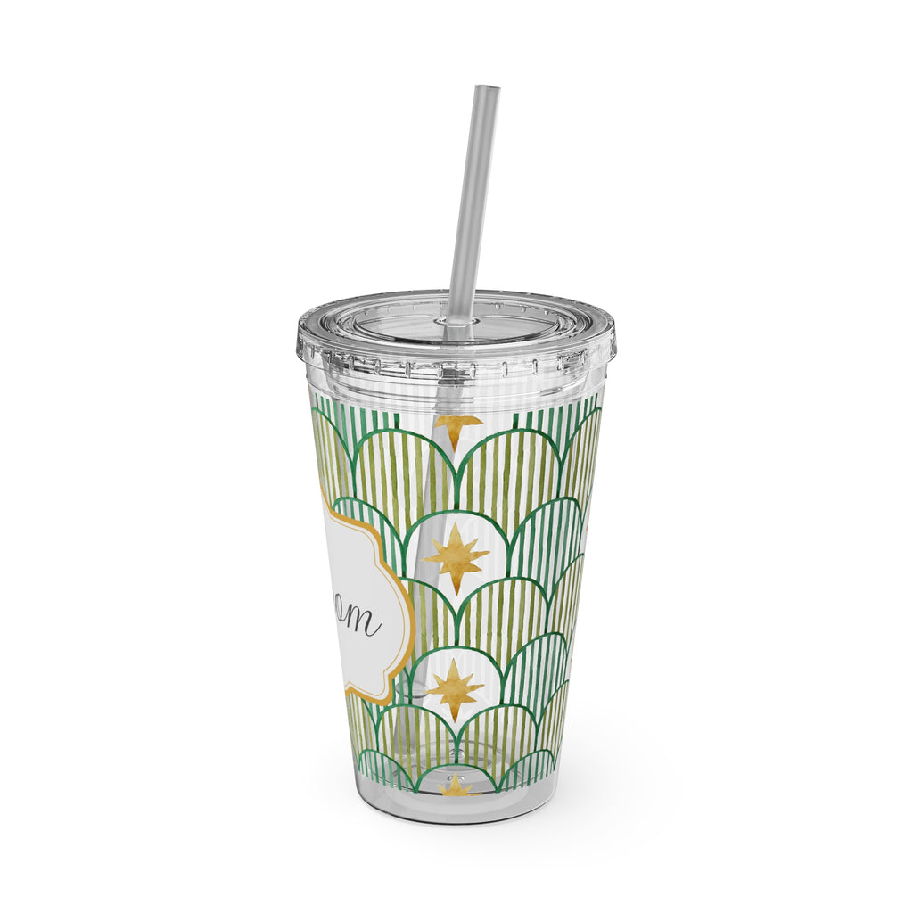 TUMBLER PERSONNALISABLE | Gourde Motif Etoiles avec ton prénom | Gobelet avec paille - 450 ml (16 oz)