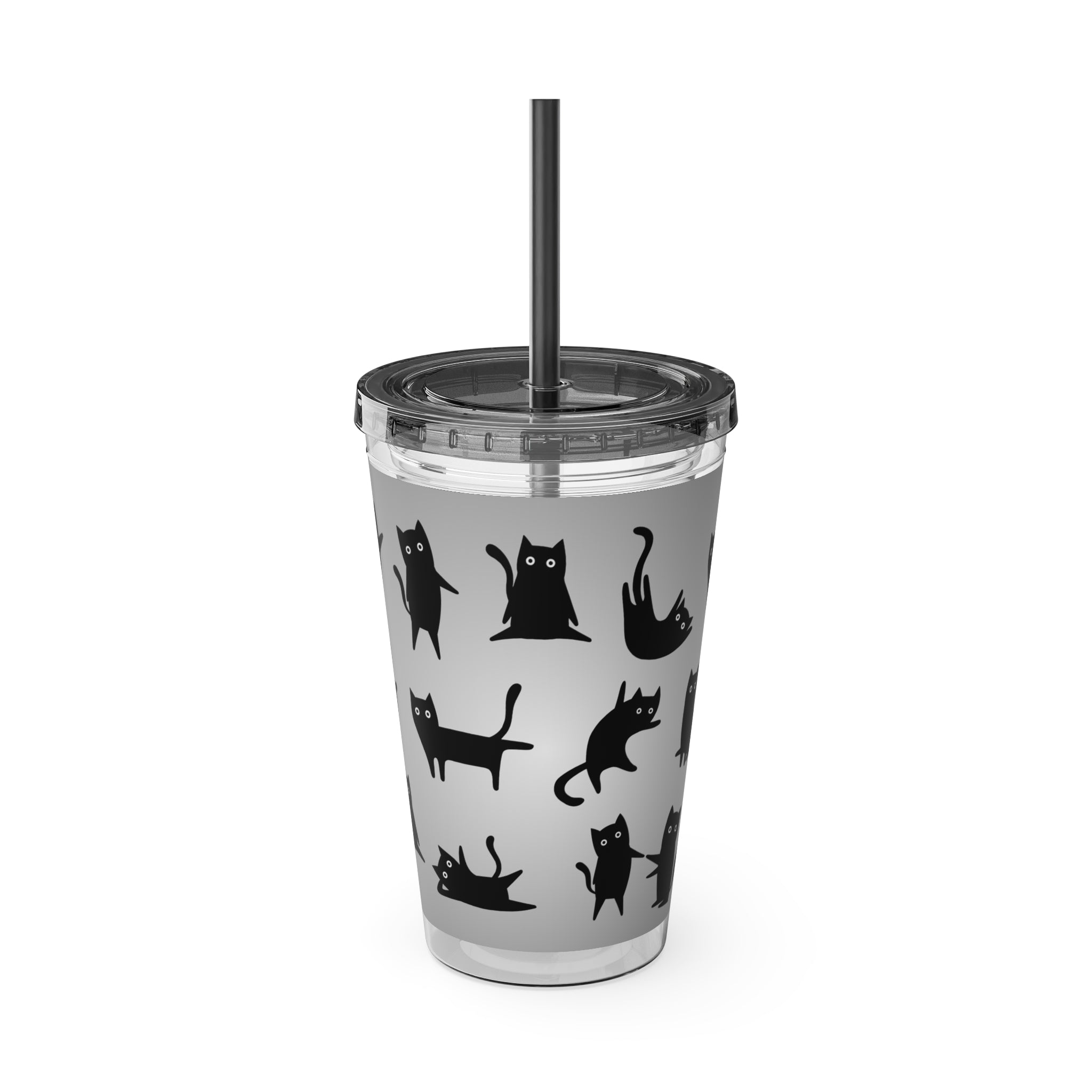 TUMBLER CHATS NOIRS | Gourde Motif Chats Noirs | Gobelet avec paille - 450 ml (16 oz)
