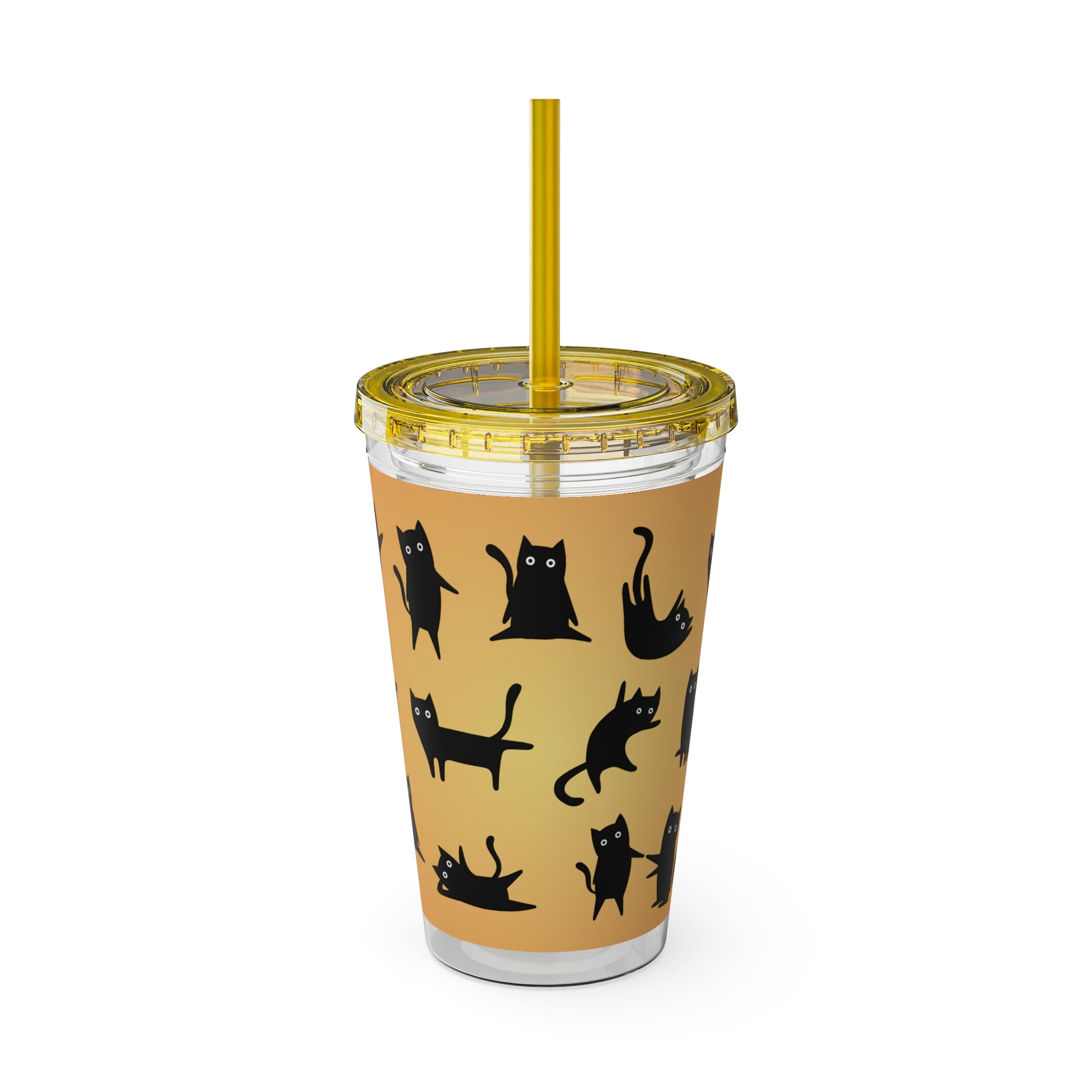 TUMBLER CHATS NOIRS | Gourde Motif Chats Noirs | Gobelet avec paille - 450 ml (16 oz)