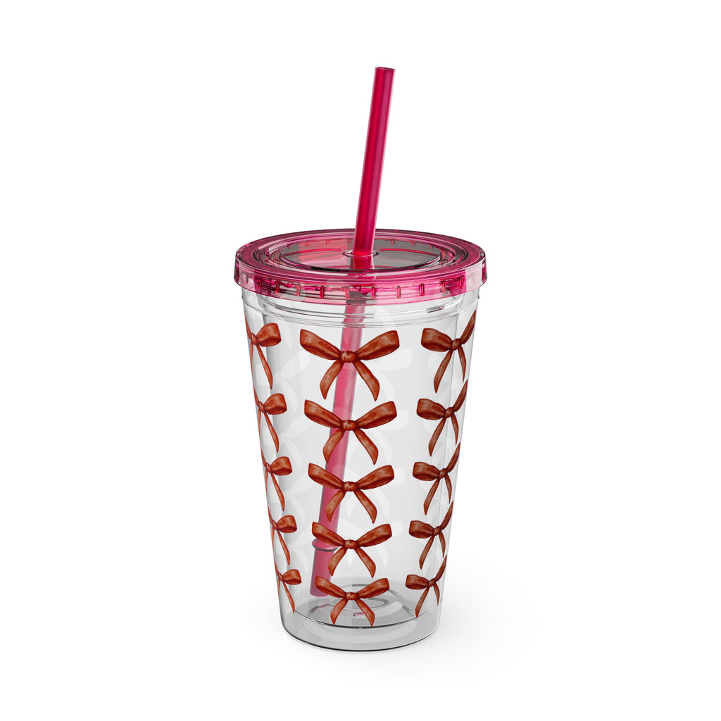 TUMBLER NOEUDS ROUGES | Gourde Motif Noeuds Rouges | Gobelet avec paille - 450 ml (16 oz)