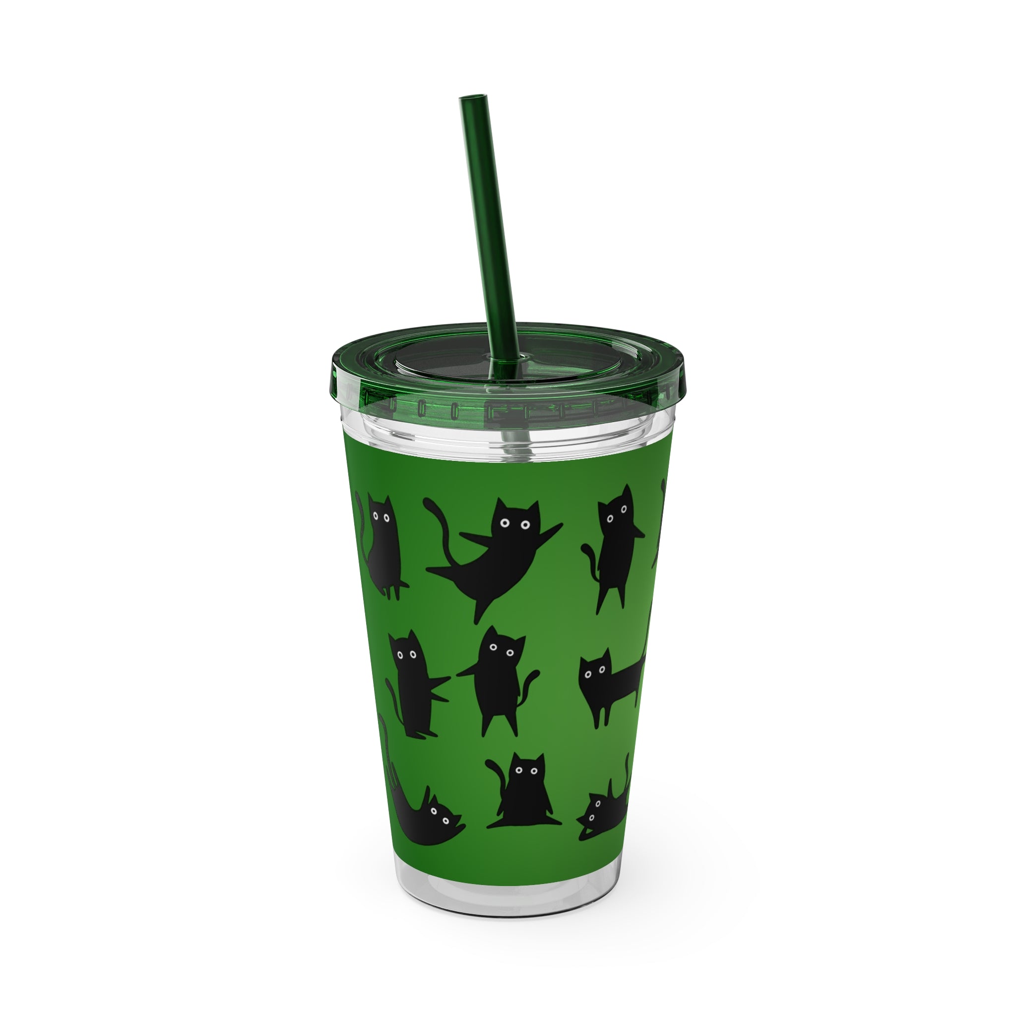 TUMBLER CHATS NOIRS | Gourde Motif Chats Noirs | Gobelet avec paille - 450 ml (16 oz)